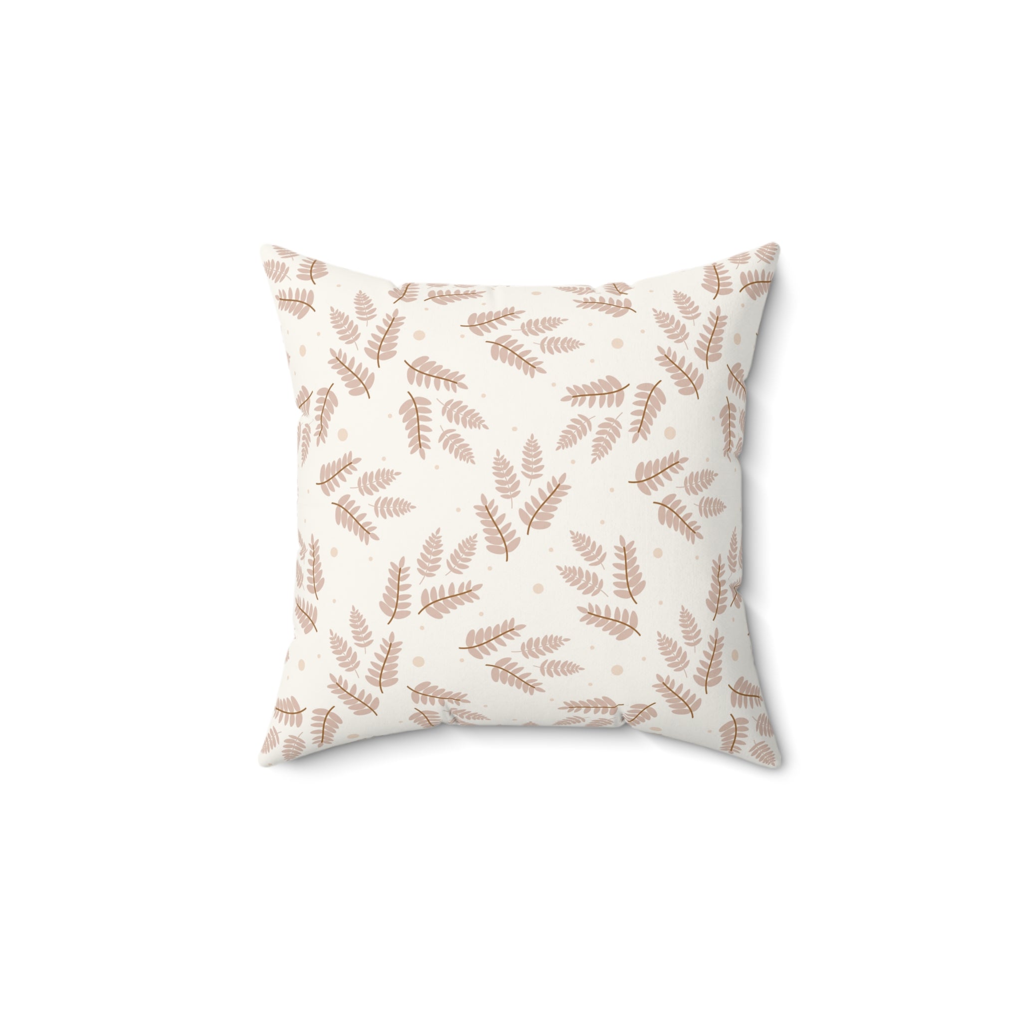 Beige and Brown Leaves Pattern Print Pillow Covers, Decorative Couch Sofa Accent Pillows, Living Room Spun Polyester Square Pillow