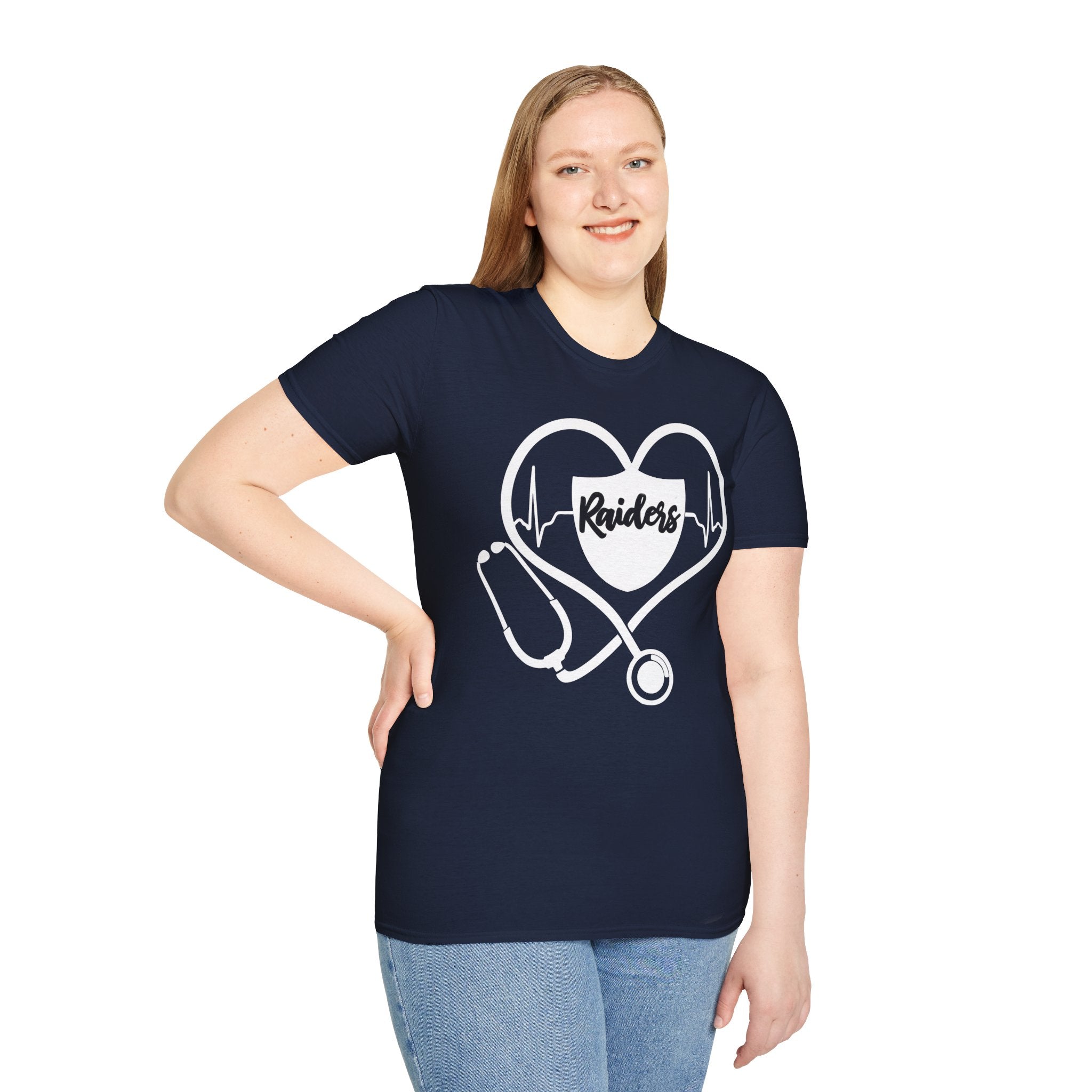 Stethoscope White Raiders Football T-Shirt, Sports Team Shirt, Fan Game Day Clothing, Football Fan Gift, Team Spirit Tee