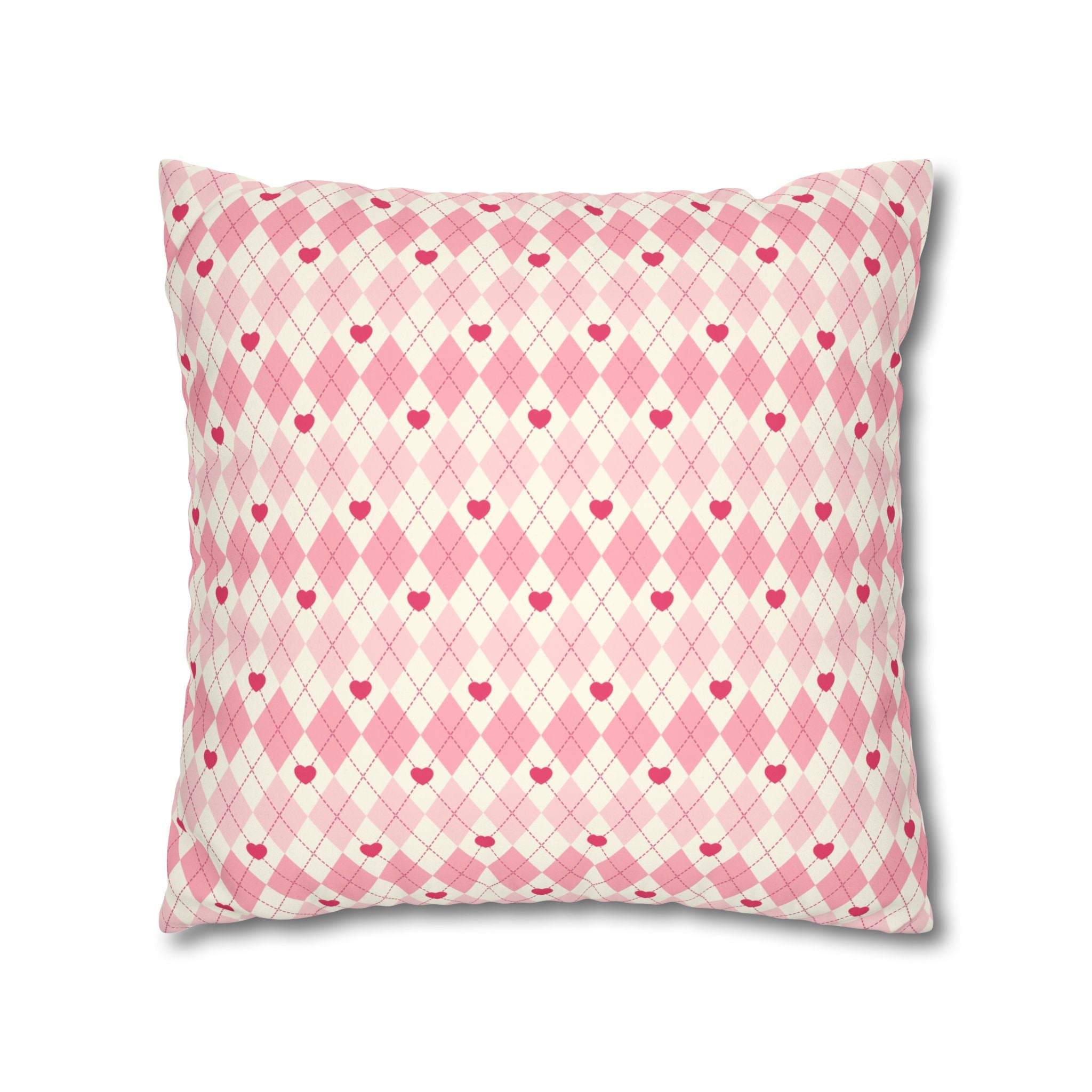 Square Pillowcase -Pink Vintage Heart Love - Decorative Pillows Cushion Covers for Couch Chair Bedroom Valentines Decorative, Faux Suede, Home Decor