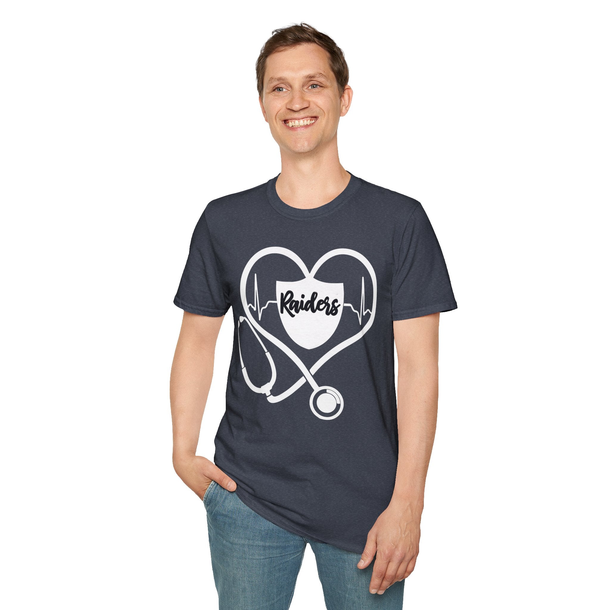 Stethoscope White Raiders Football T-Shirt, Sports Team Shirt, Fan Game Day Clothing, Football Fan Gift, Team Spirit Tee