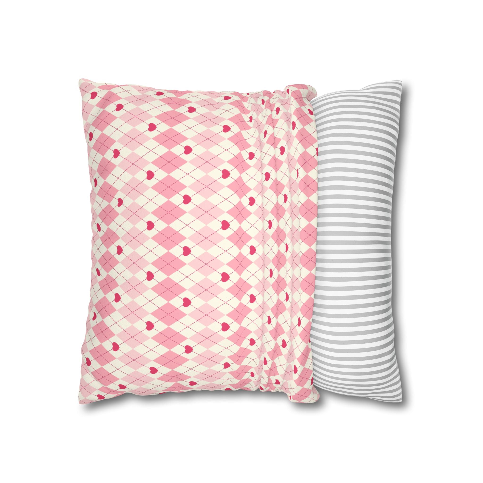 Square Pillowcase -Pink Vintage Heart Love - Decorative Pillows Cushion Covers for Couch Chair Bedroom Valentines Decorative, Faux Suede, Home Decor