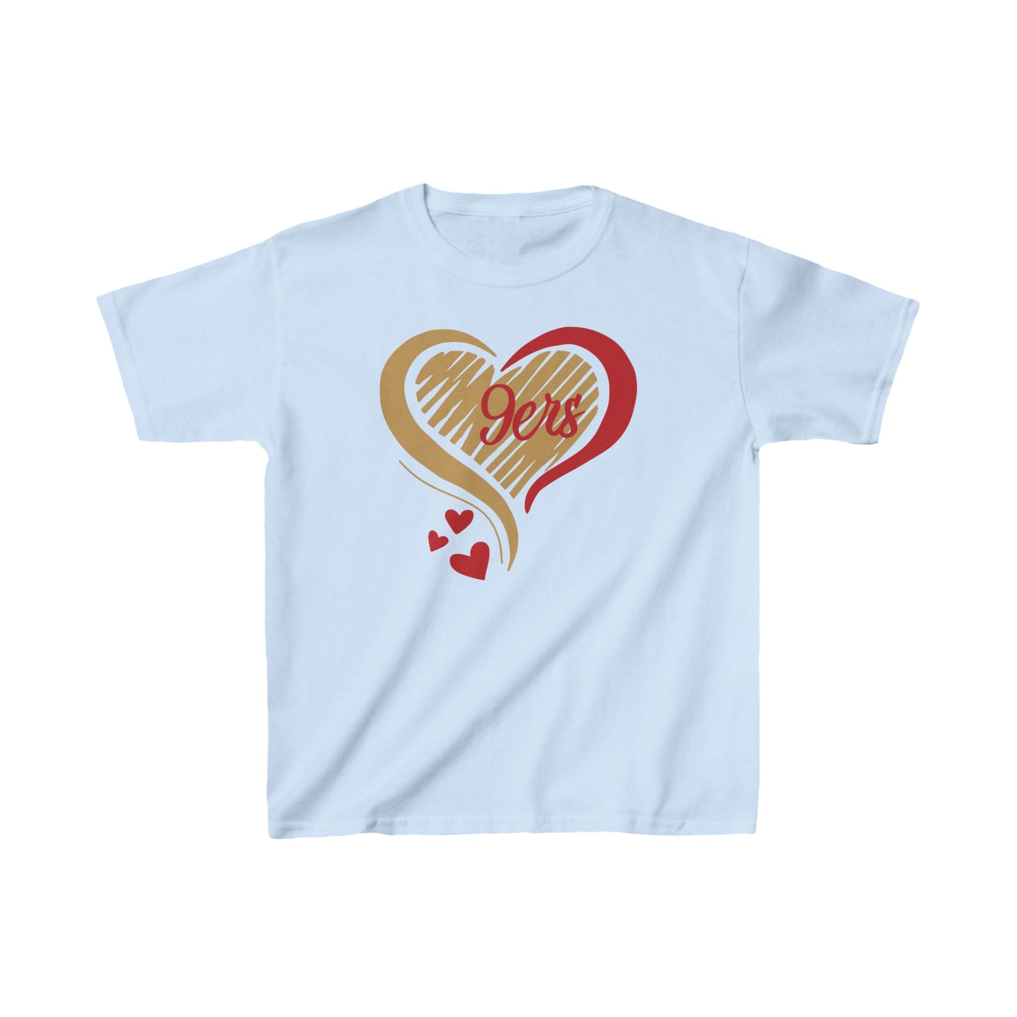 Cute Heart Red Gold SF Shirt, Youth Football Team Top, Boys Girls Sports Tee, San Francisco Tee, Gift Shirt, Unisex Shirt