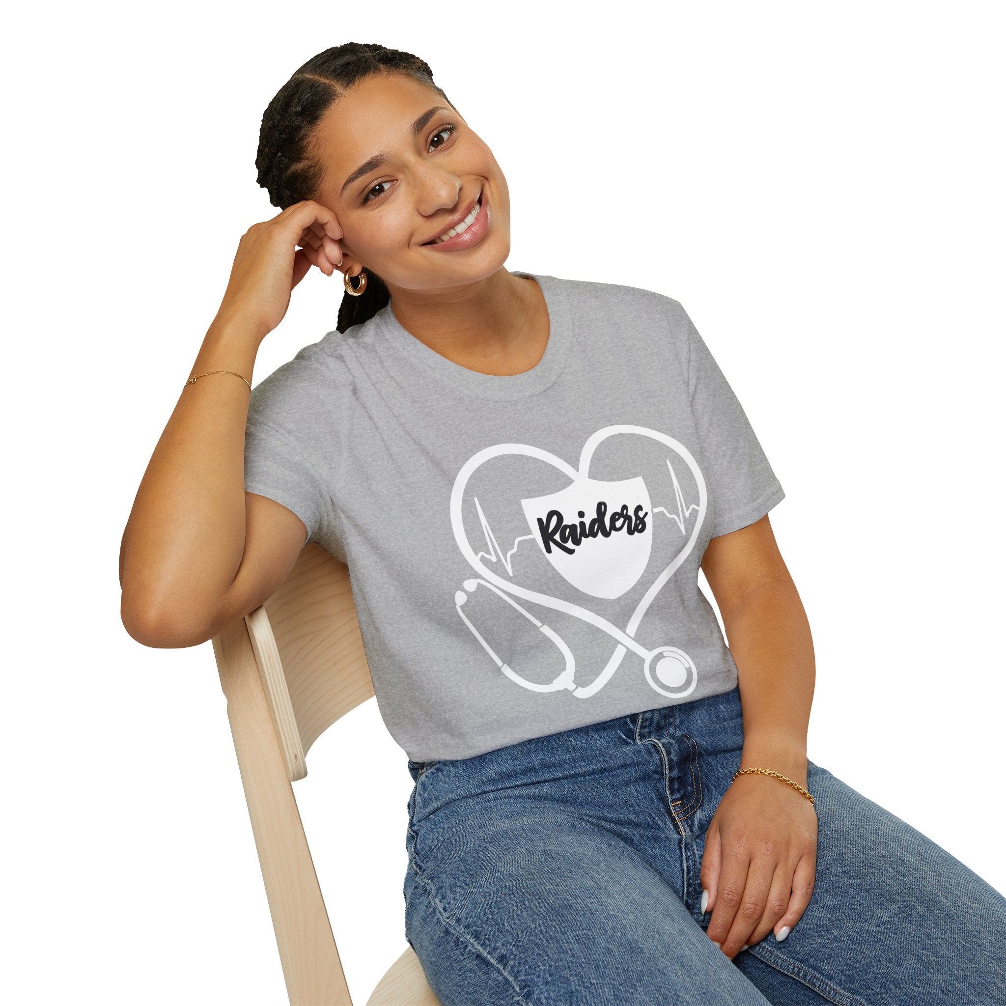 Stethoscope White Raiders Football T-Shirt, Sports Team Shirt, Fan Game Day Clothing, Football Fan Gift, Team Spirit Tee