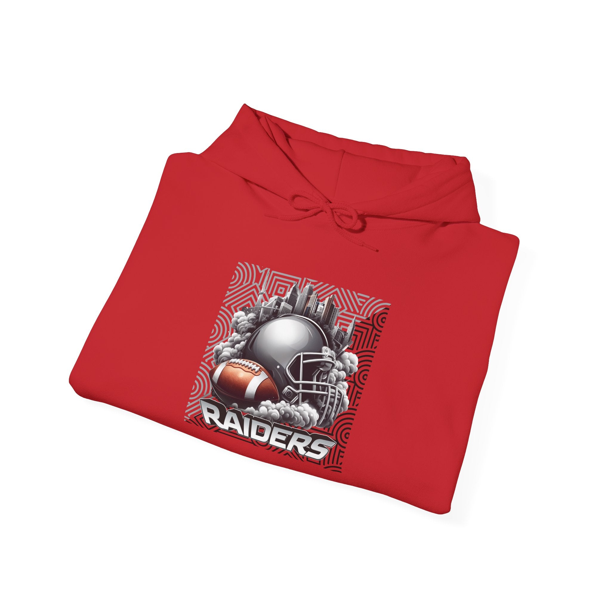 Gray Football and Helmet Shield Raiders Hoodie - Bold and Dominant, Ultimate Game-Day Gear, Raiders Football Hoodie Unisex