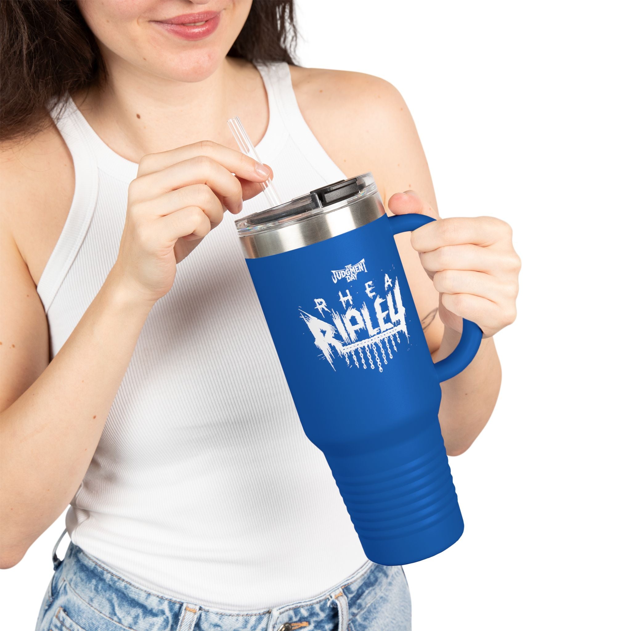 "The Judgement Day" Rhea Ripley White Graphic Design, Insulated Travel Mug, Gift for Her Gift for Him - 40oz, Gift for Her, Gift for Him