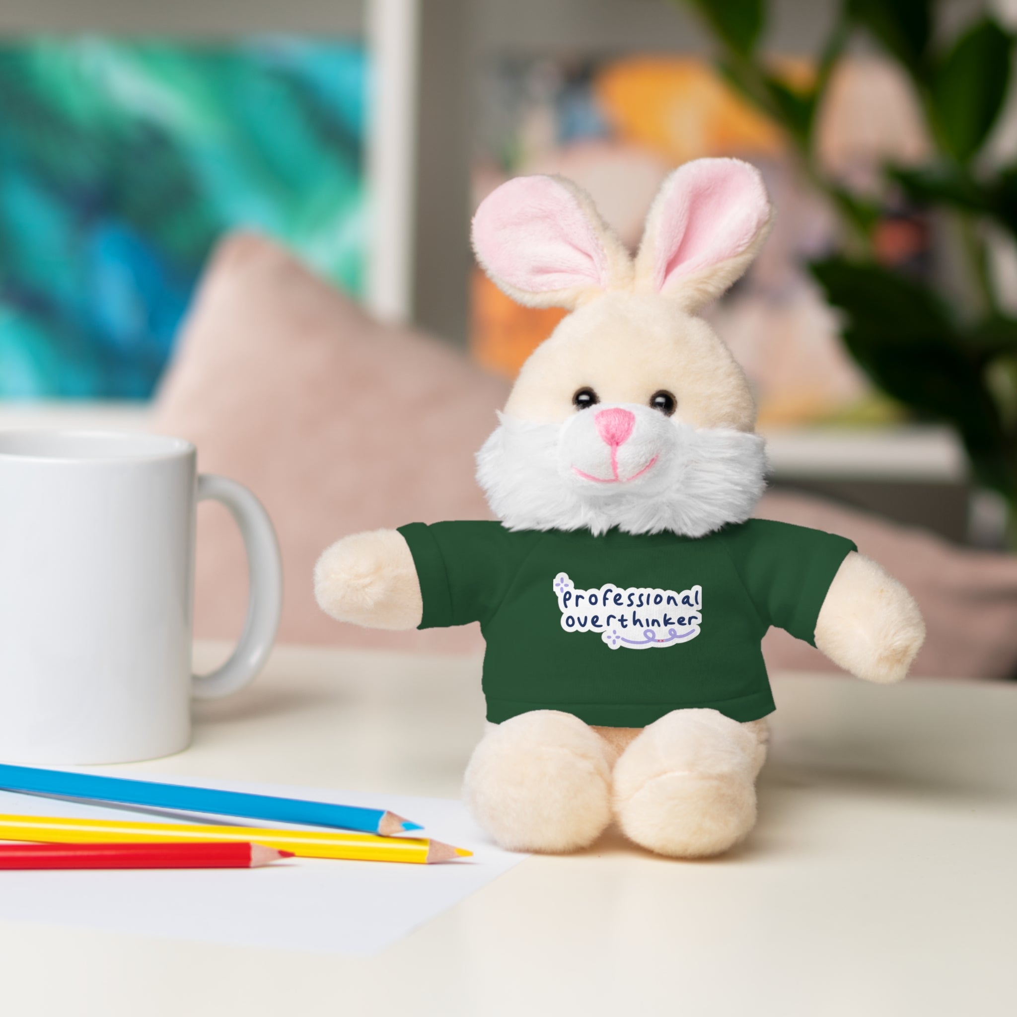 Bunny Plushy, Funny Professional Overthinker, Stuffed Animals Shirt Printed, Suitable for Soft Valentine's Day Gift