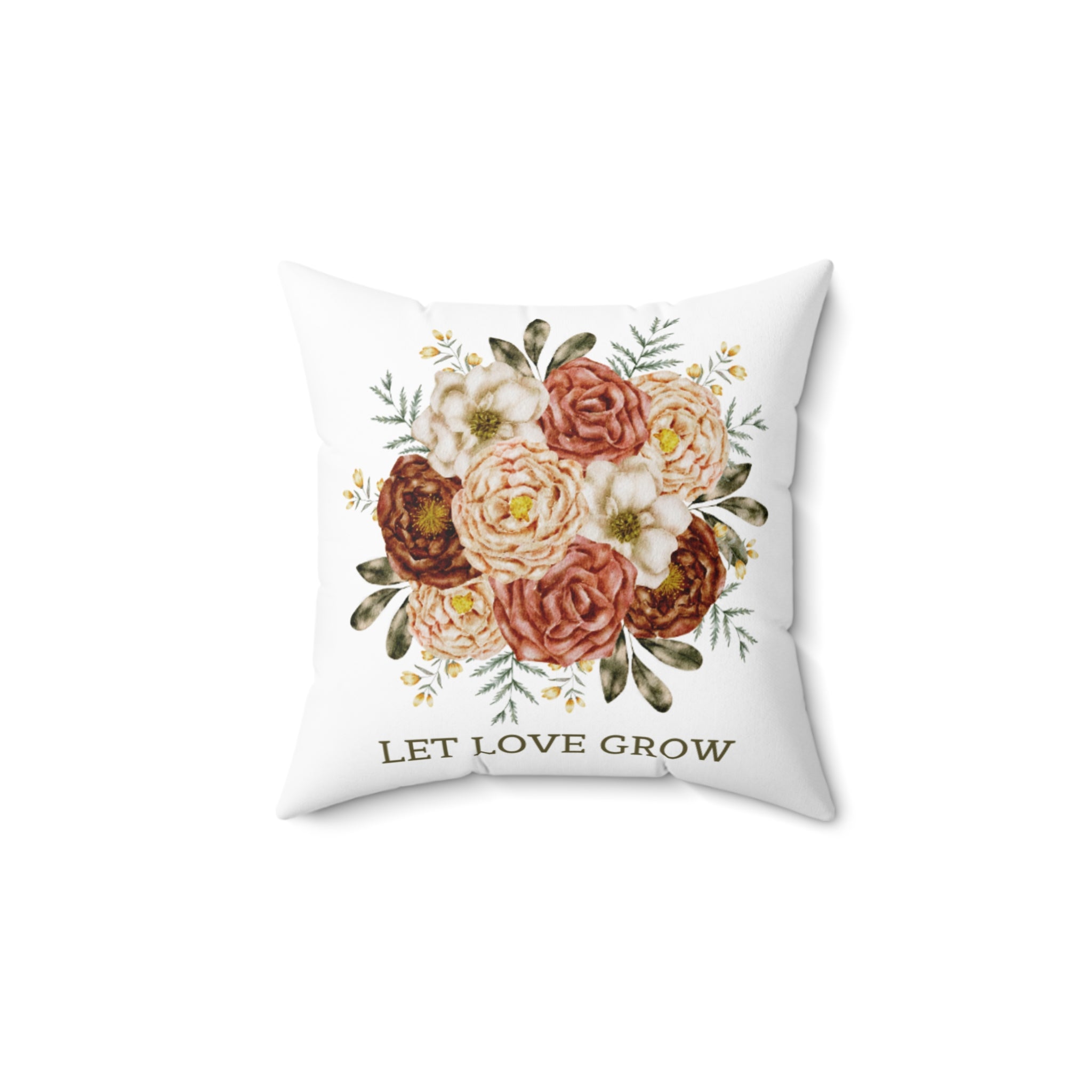 White and Cream Floral Print Pillow Covers, Decorative Couch Sofa Accent Pillows, Living Room Spun Polyester Square Pillow