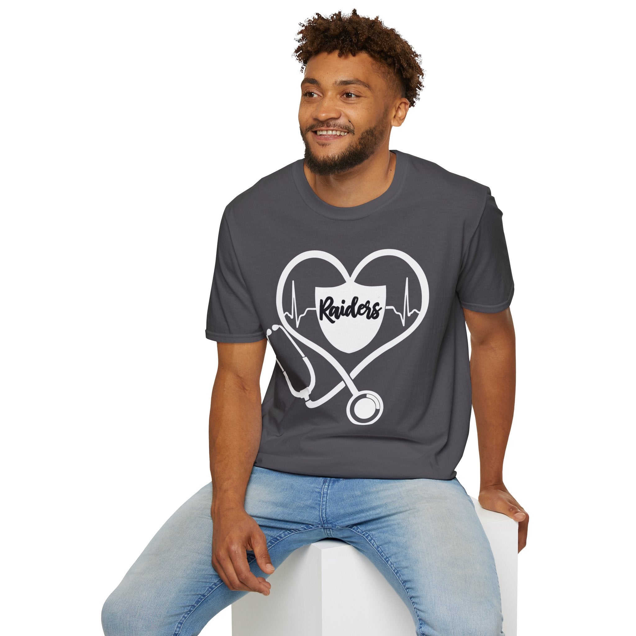 Stethoscope White Raiders Football T-Shirt, Sports Team Shirt, Fan Game Day Clothing, Football Fan Gift, Team Spirit Tee