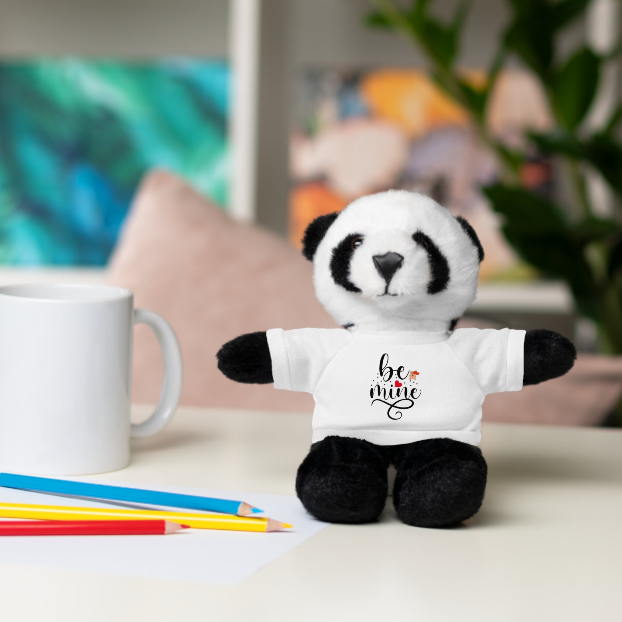 Lovely Panda Plushy, Be Mine, Stuffed Animals Shirt Printed, Suitable for Soft Valentine's Day Gift for Her, Him
