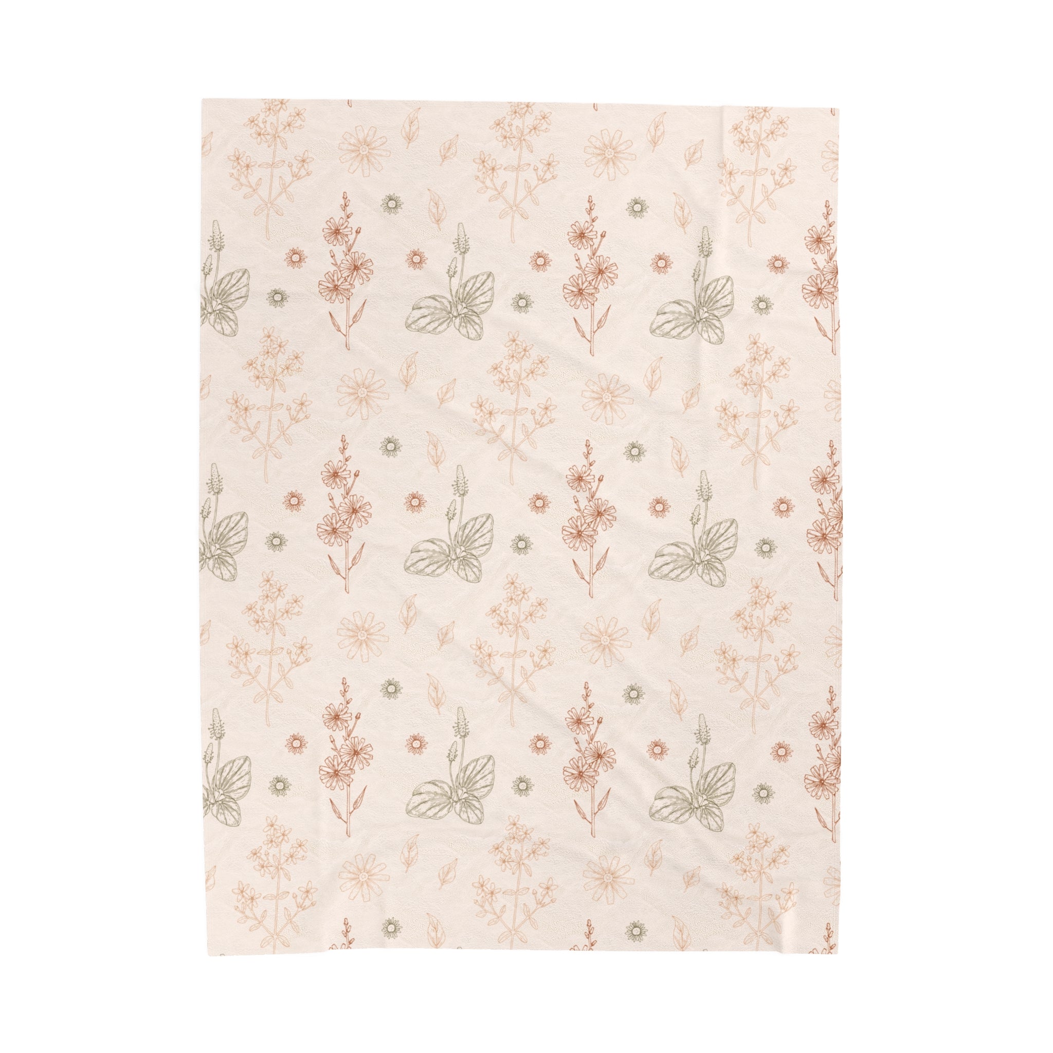Cream Orange and Brown Aesthetic Flowers Pattern Design Velveteen Plush Blanket, Gift for Boys and Girls, Cozy Throw Blanket, Children's Bedroom Decor, Nursery Bedding