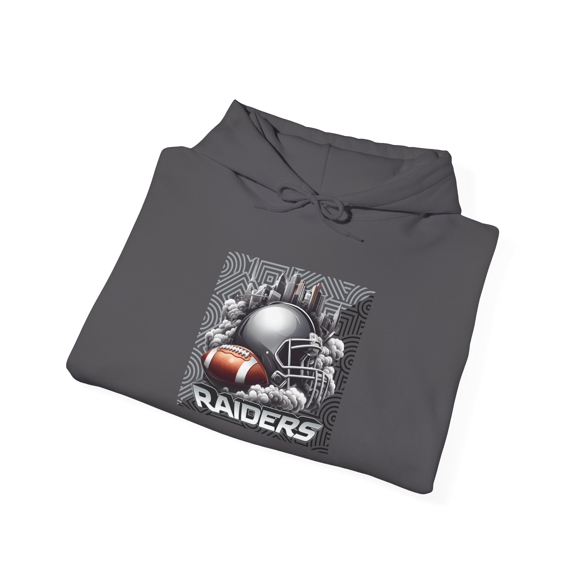 Gray Football and Helmet Shield Raiders Hoodie - Bold and Dominant, Ultimate Game-Day Gear, Raiders Football Hoodie Unisex