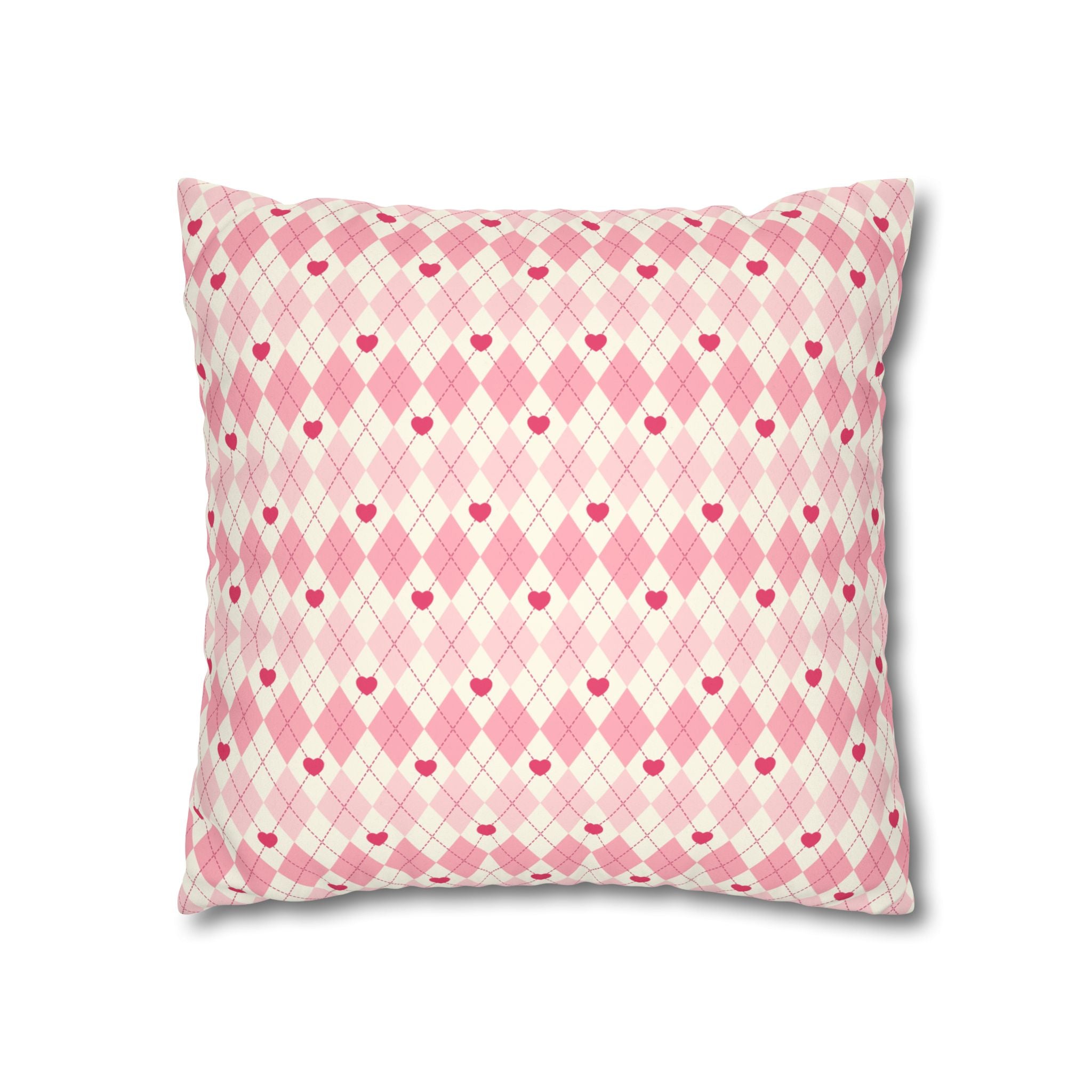 Square Pillowcase -Pink Vintage Heart Love - Decorative Pillows Cushion Covers for Couch Chair Bedroom Valentines Decorative, Faux Suede, Home Decor