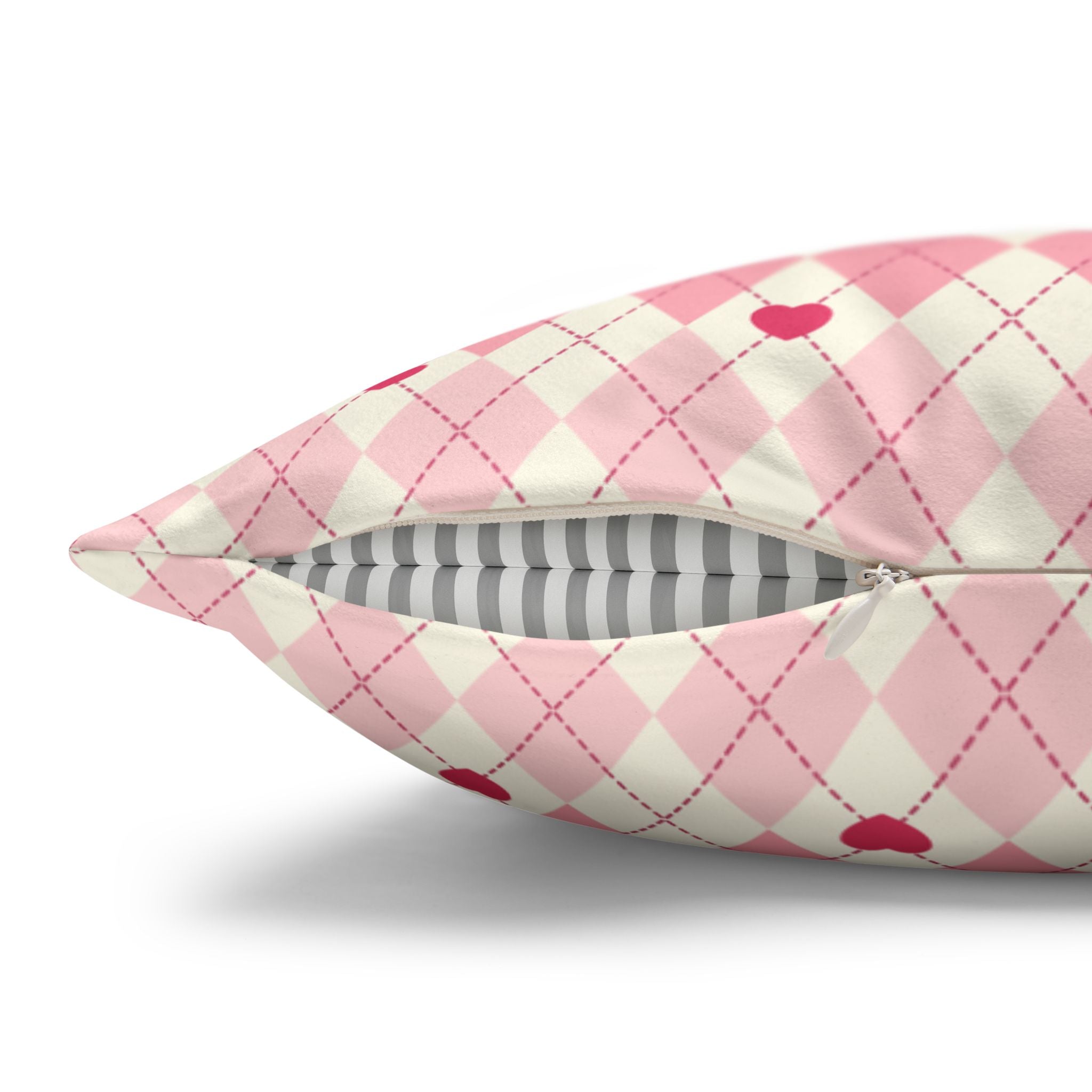 Square Pillowcase -Pink Vintage Heart Love - Decorative Pillows Cushion Covers for Couch Chair Bedroom Valentines Decorative, Faux Suede, Home Decor