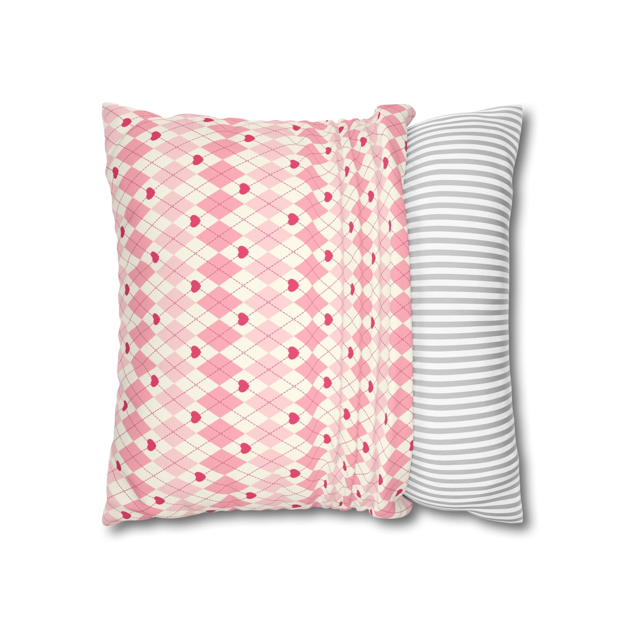 Square Pillowcase -Pink Vintage Heart Love - Decorative Pillows Cushion Covers for Couch Chair Bedroom Valentines Decorative, Faux Suede, Home Decor