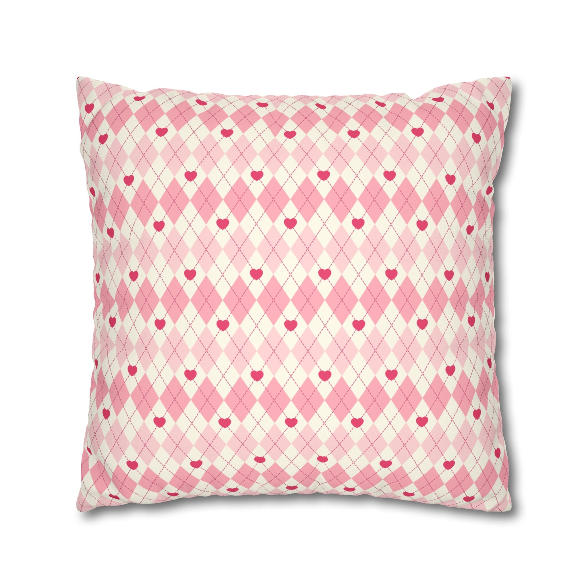 Square Pillowcase -Pink Vintage Heart Love - Decorative Pillows Cushion Covers for Couch Chair Bedroom Valentines Decorative, Faux Suede, Home Decor