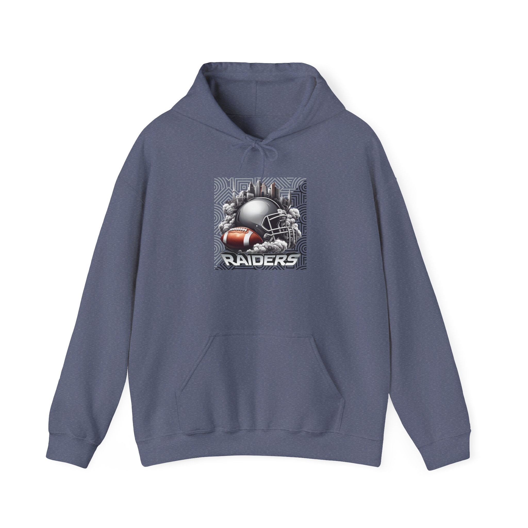 Gray Football and Helmet Shield Raiders Hoodie - Bold and Dominant, Ultimate Game-Day Gear, Raiders Football Hoodie Unisex