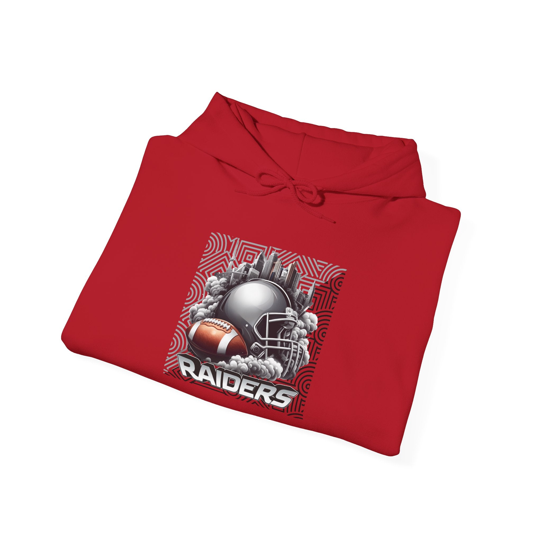Gray Football and Helmet Shield Raiders Hoodie - Bold and Dominant, Ultimate Game-Day Gear, Raiders Football Hoodie Unisex
