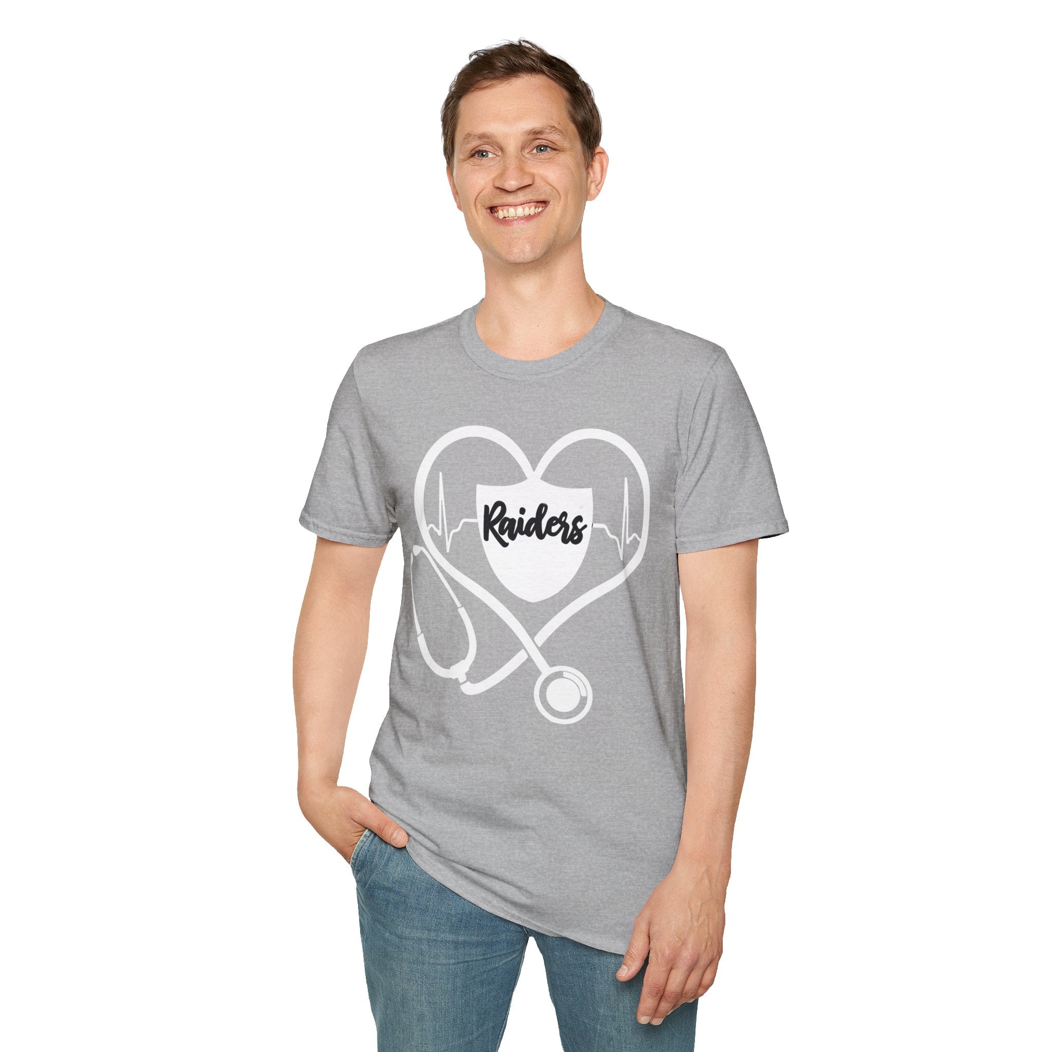 Stethoscope White Raiders Football T-Shirt, Sports Team Shirt, Fan Game Day Clothing, Football Fan Gift, Team Spirit Tee