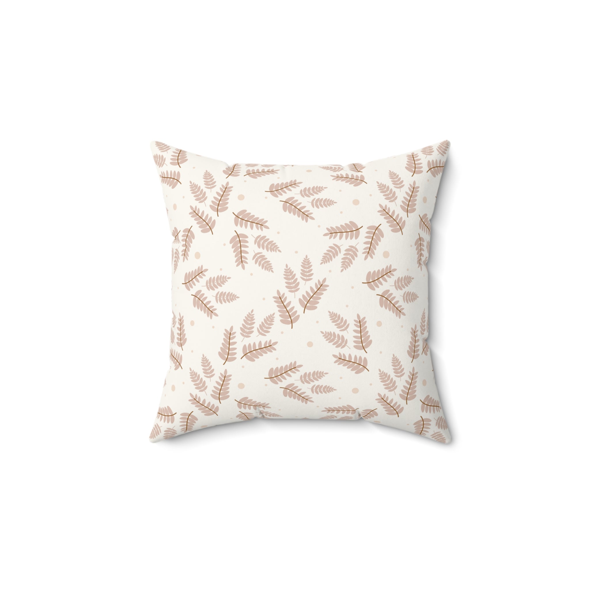 Beige and Brown Leaves Pattern Print Pillow Covers, Decorative Couch Sofa Accent Pillows, Living Room Spun Polyester Square Pillow