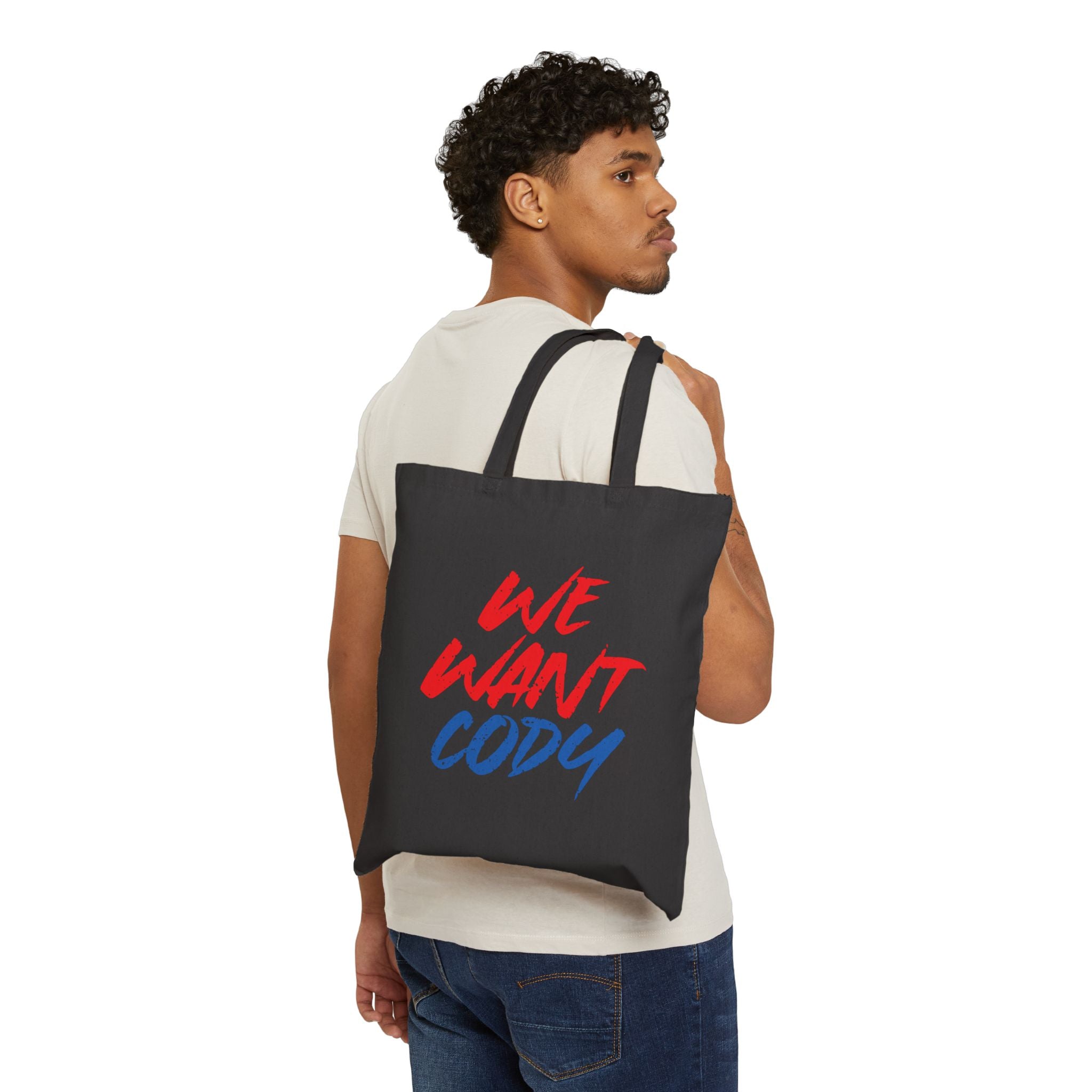 " We Want Cody " Cody Rhodes Graphic Text Design, Sports Fan Tote Bag, Unisex , Gift Tote Bag for Him-Her
