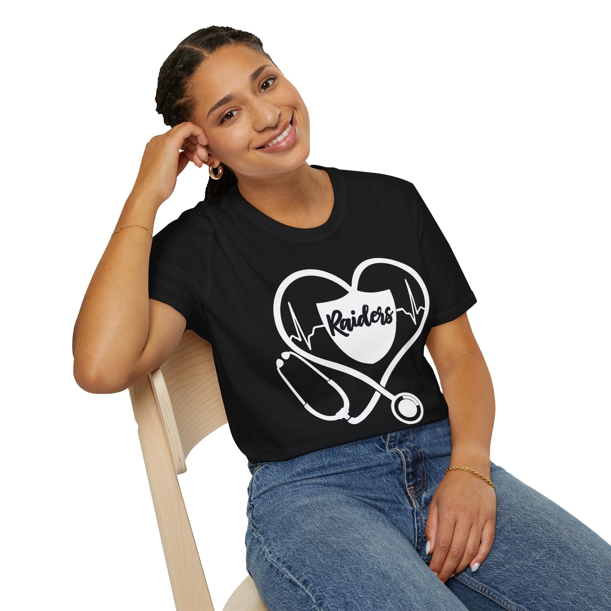 Stethoscope White Raiders Football T-Shirt, Sports Team Shirt, Fan Game Day Clothing, Football Fan Gift, Team Spirit Tee