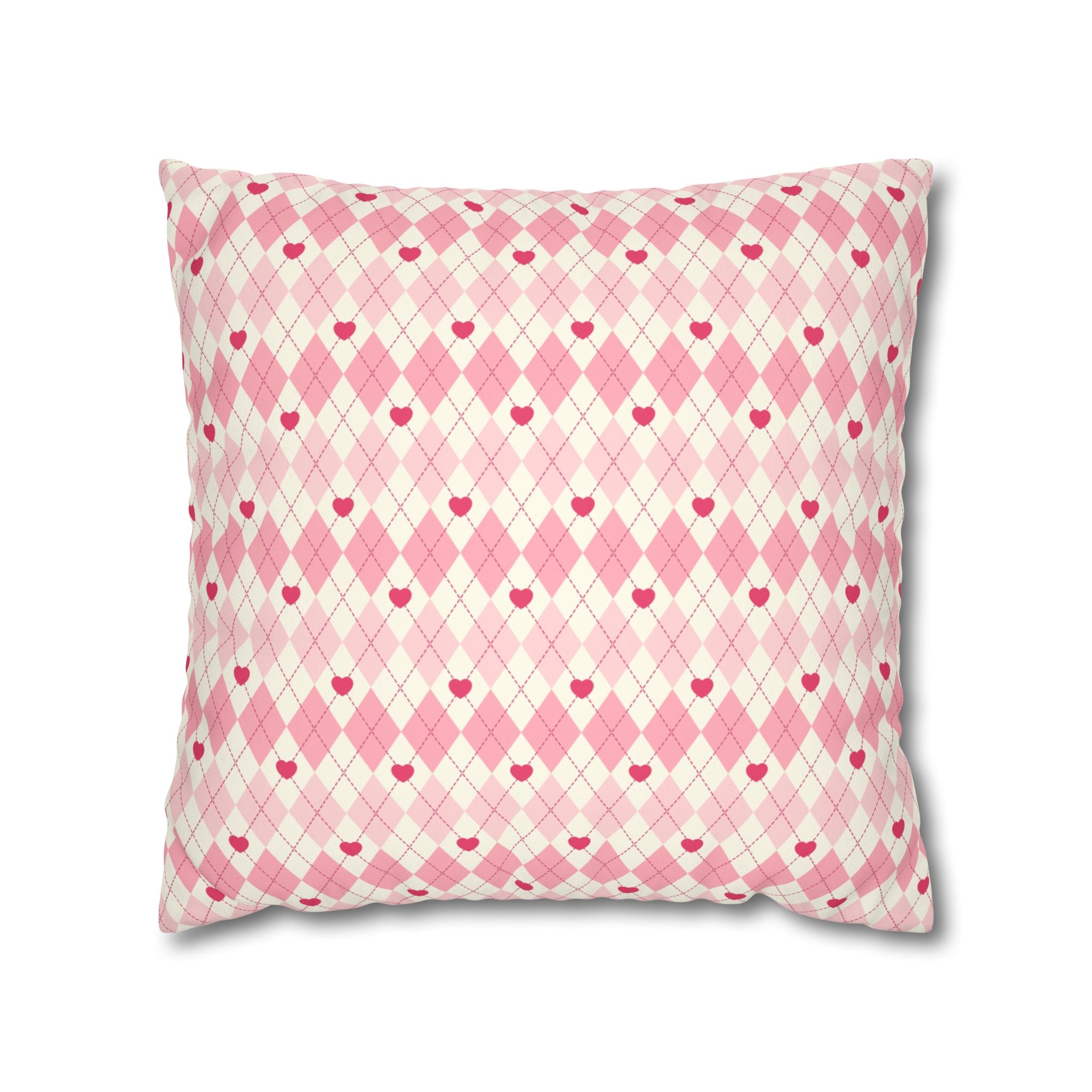 Square Pillowcase -Pink Vintage Heart Love - Decorative Pillows Cushion Covers for Couch Chair Bedroom Valentines Decorative, Faux Suede, Home Decor