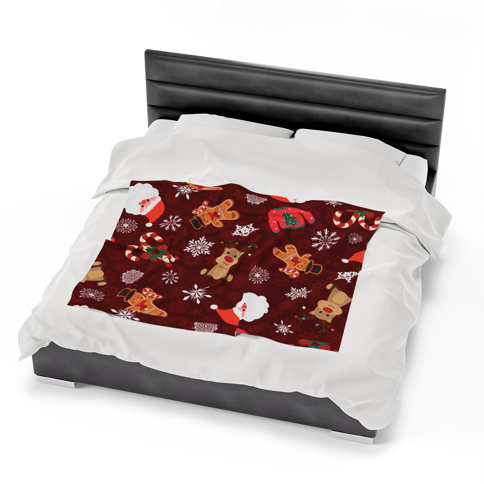 Red And White Merry Christmas Holiday Design Velveteen Plush Blanket, Gift for Boys and Girls, Cozy Throw Blanket, Children's Bedroom Decor, Nursery Bedding