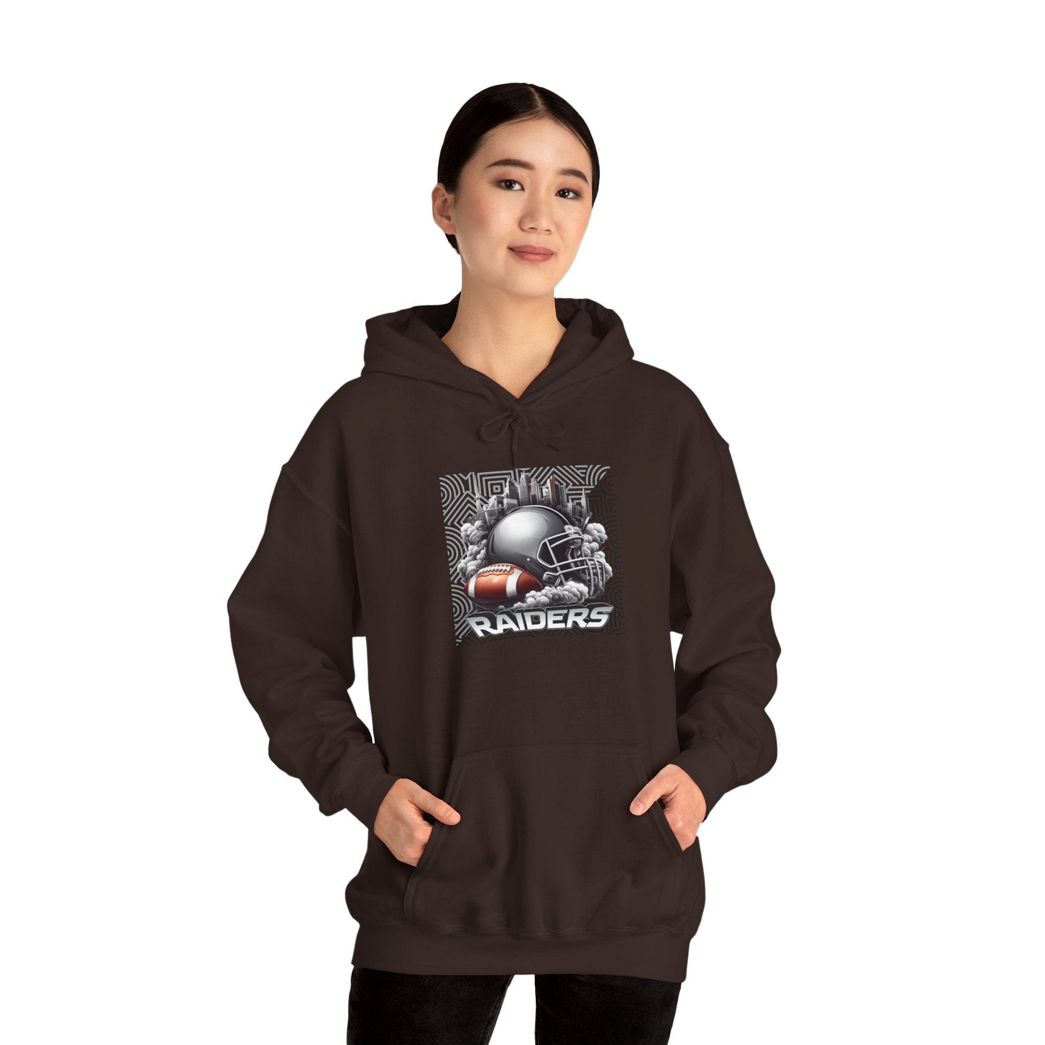 Gray Football and Helmet Shield Raiders Hoodie - Bold and Dominant, Ultimate Game-Day Gear, Raiders Football Hoodie Unisex