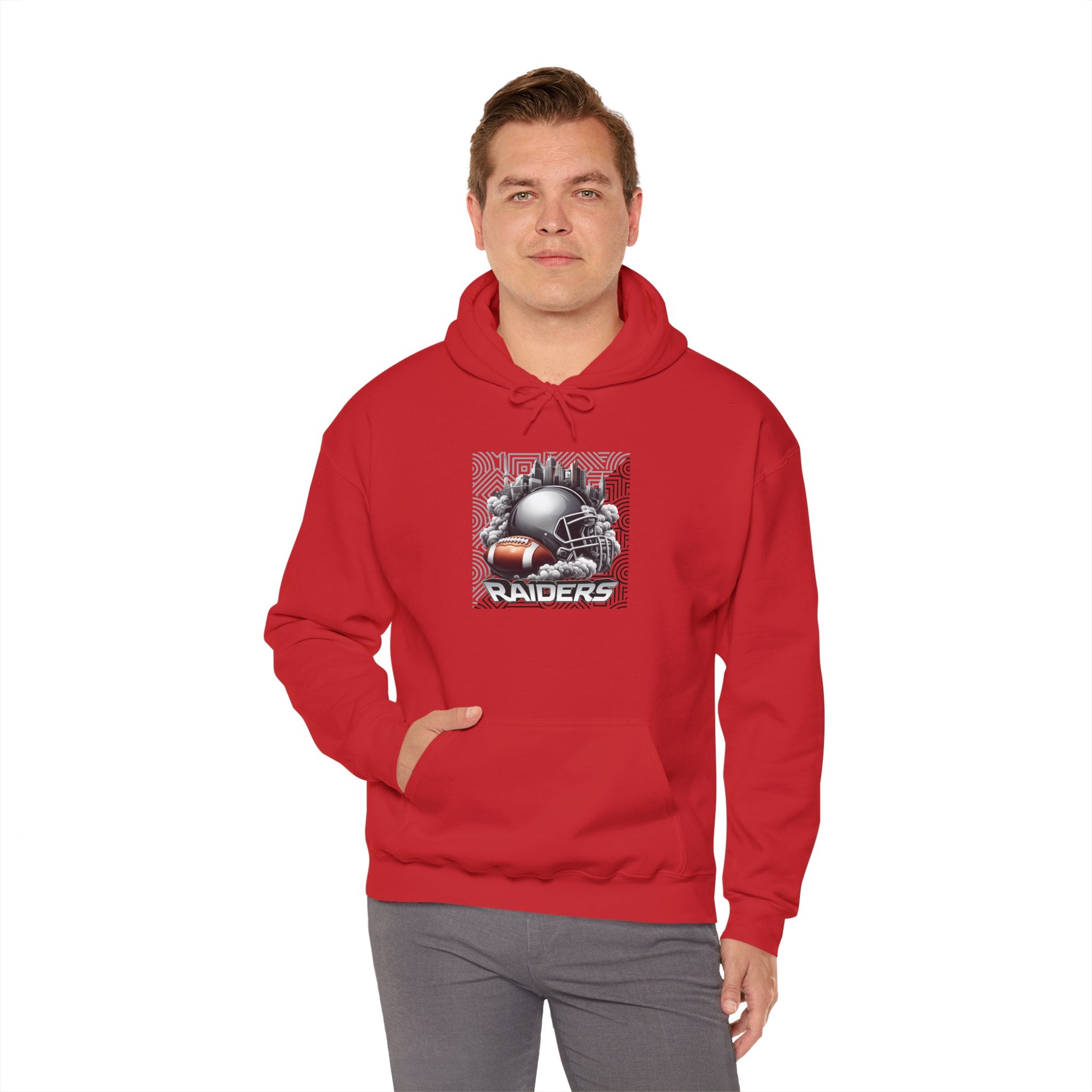 Gray Football and Helmet Shield Raiders Hoodie - Bold and Dominant, Ultimate Game-Day Gear, Raiders Football Hoodie Unisex
