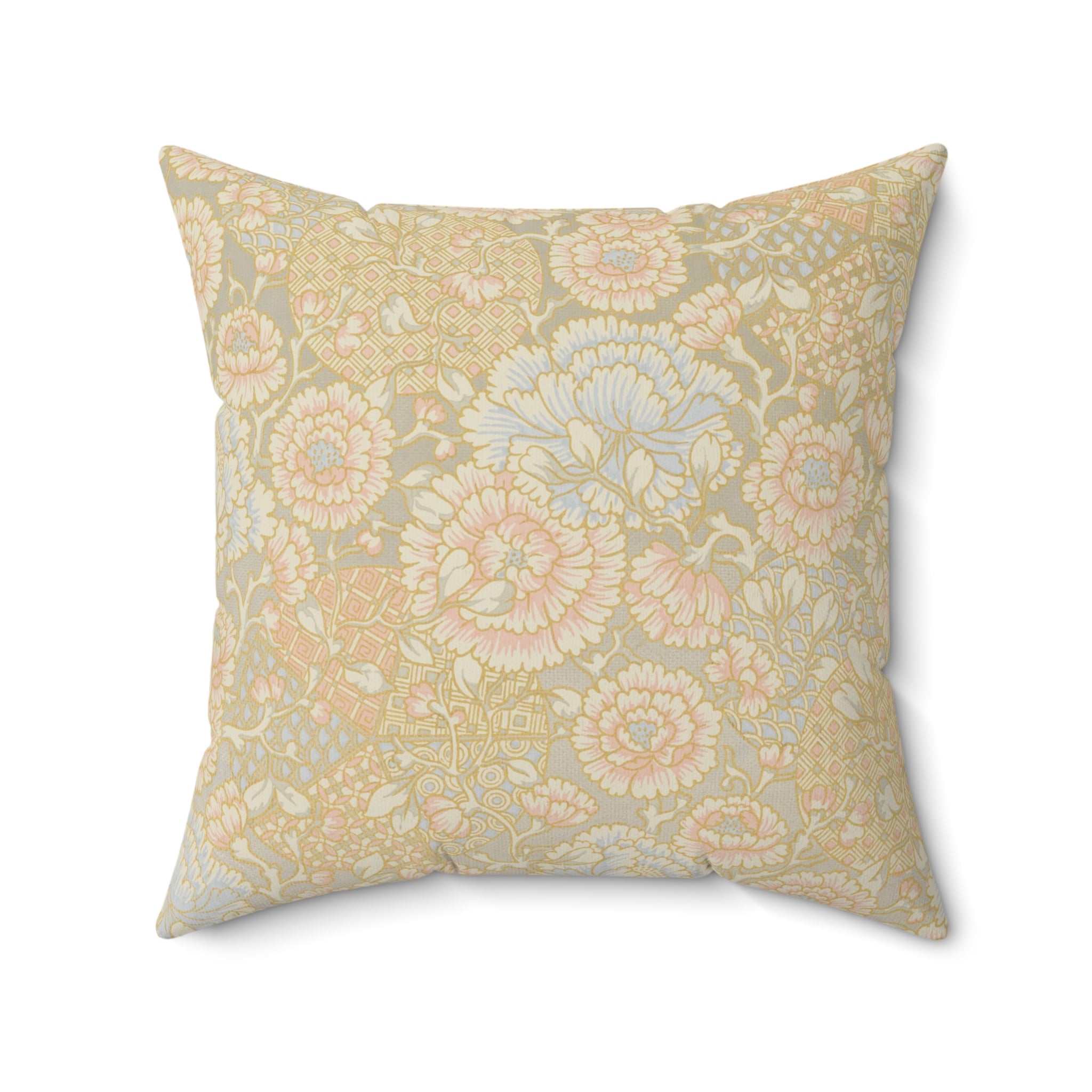 Floral Gold Elegant Vintage Pattern Print Pillow Covers, Decorative Couch Sofa Accent Pillows, Living Room Spun Polyester Square Pillow