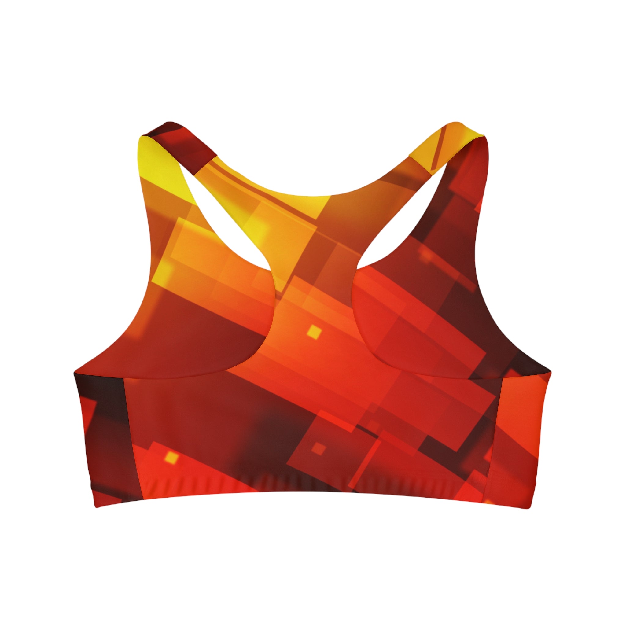 Orange White Yellow Color Seamless, Racerback Sports Bra for Women - High Impact Workout Crop Tank Top