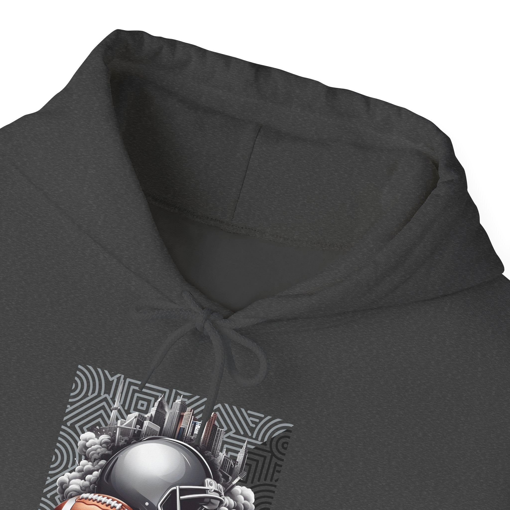 Gray Football and Helmet Shield Raiders Hoodie - Bold and Dominant, Ultimate Game-Day Gear, Raiders Football Hoodie Unisex