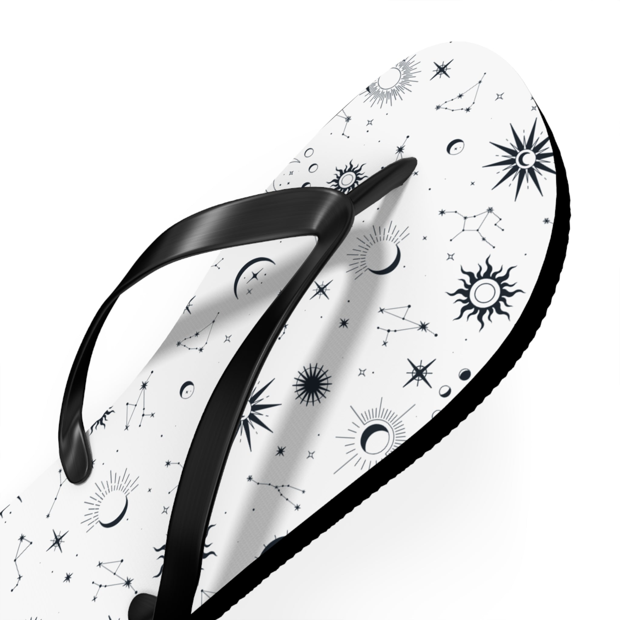 Black And White Celestial , Flip Flops for Women, Cute Designs, Everyday Use, Indoor Sleepers