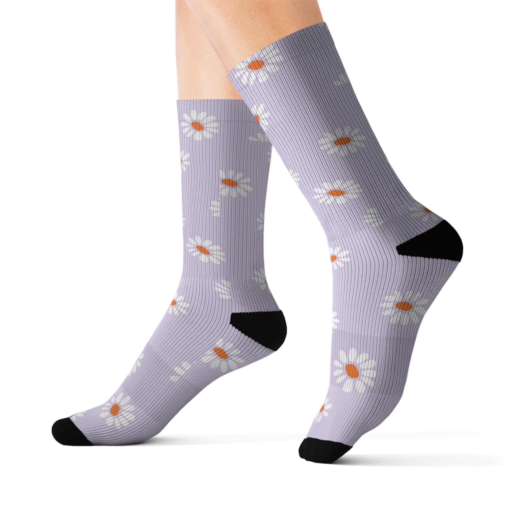 Pastel Purple Flower Pattern Hearts Socks Warm Crew Socks Socks for everyday wear