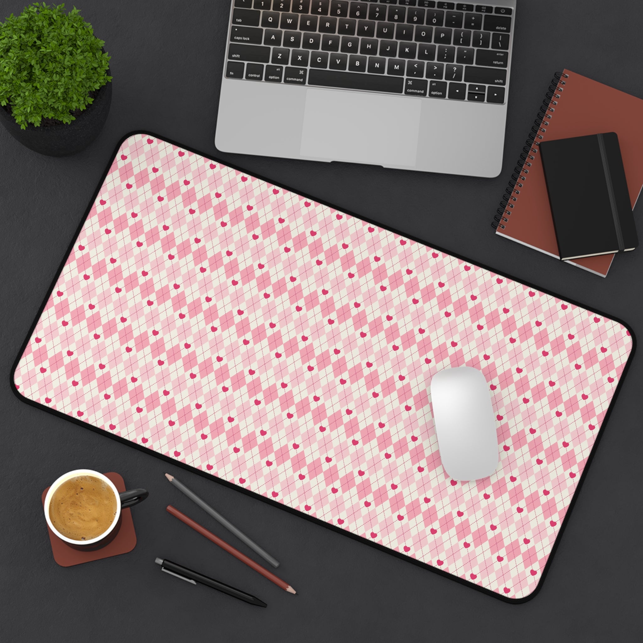 Pink Vintage Heart Love Valentines Gift, Mouse Pad, Desk Matt for Desktop, Cute Desk Pad Mat, XXL Large Mouse Pad for Desk, Anti-Slip Big Mousepad with Stitched Edges, Keyboard Pad Mouse Mat for Computer