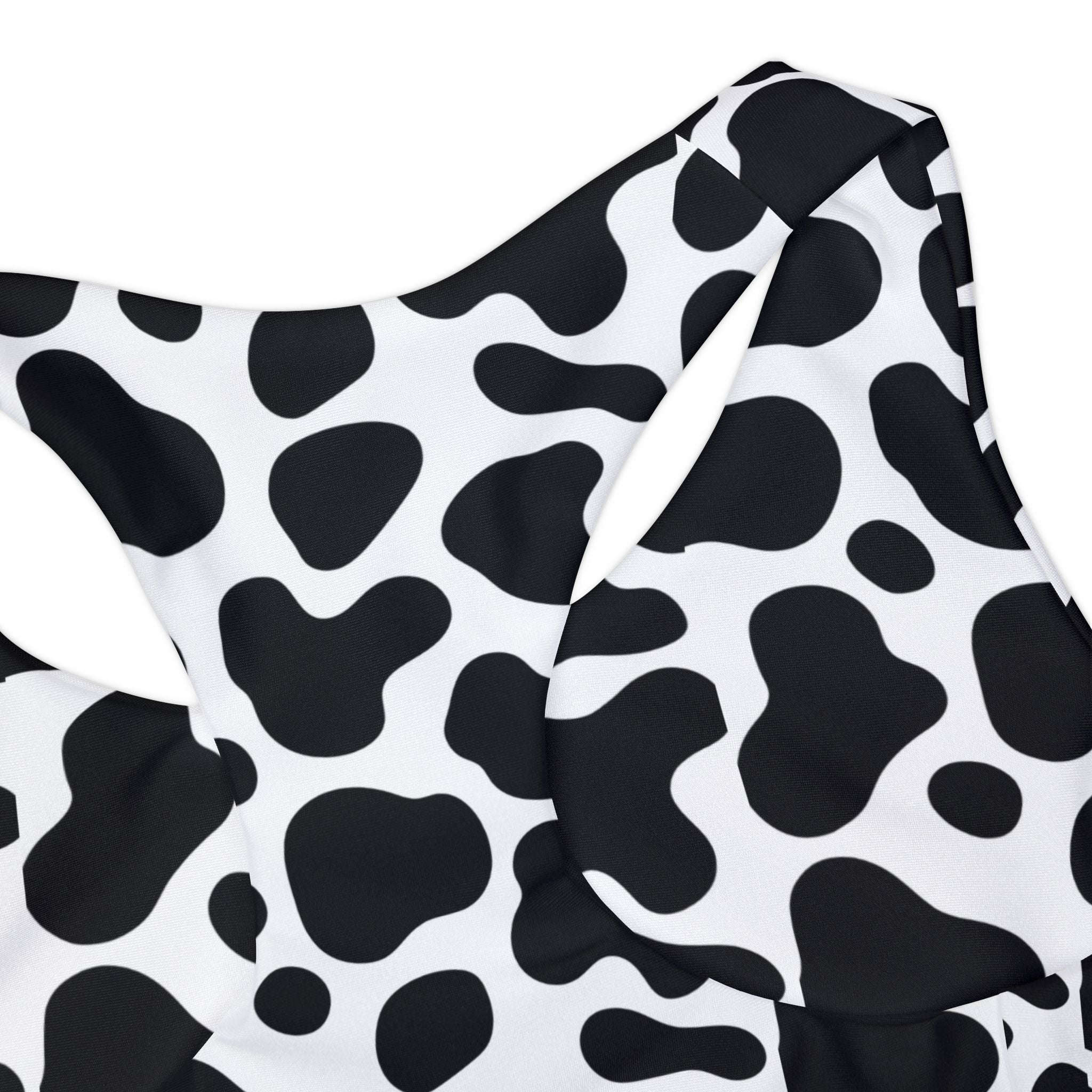 Black Cow Print Swimsuit Set, Animal Pattern Two Piece Bathing Suit, Cute Girls Swimwear, Summer Beach Outfit, Kids Swim Set