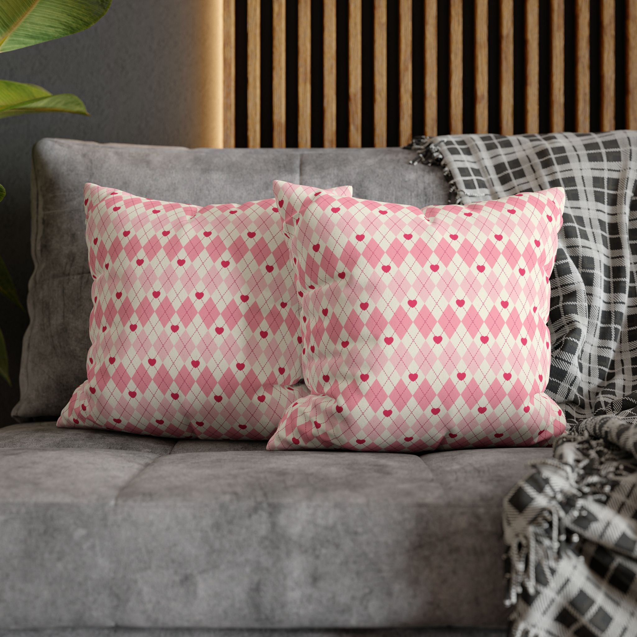 Square Pillowcase -Pink Vintage Heart Love - Decorative Pillows Cushion Covers for Couch Chair Bedroom Valentines Decorative, Faux Suede, Home Decor