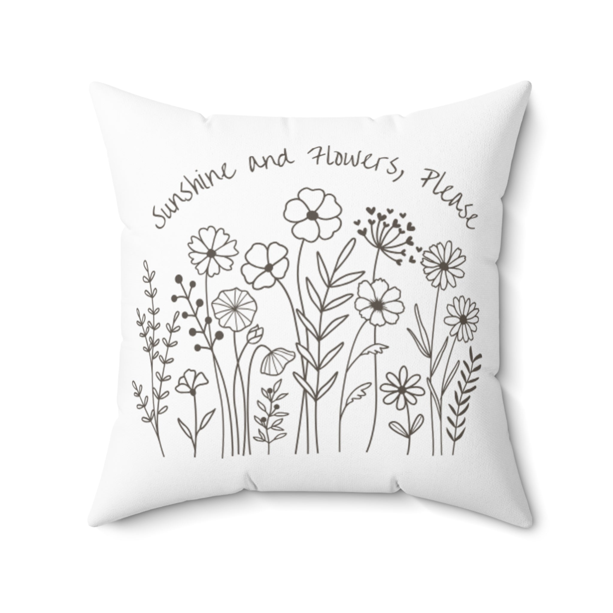 Ivory and White Flower Spring Print Pillow Covers, Decorative Couch Sofa Accent Pillows, Living Room Spun Polyester Square Pillow