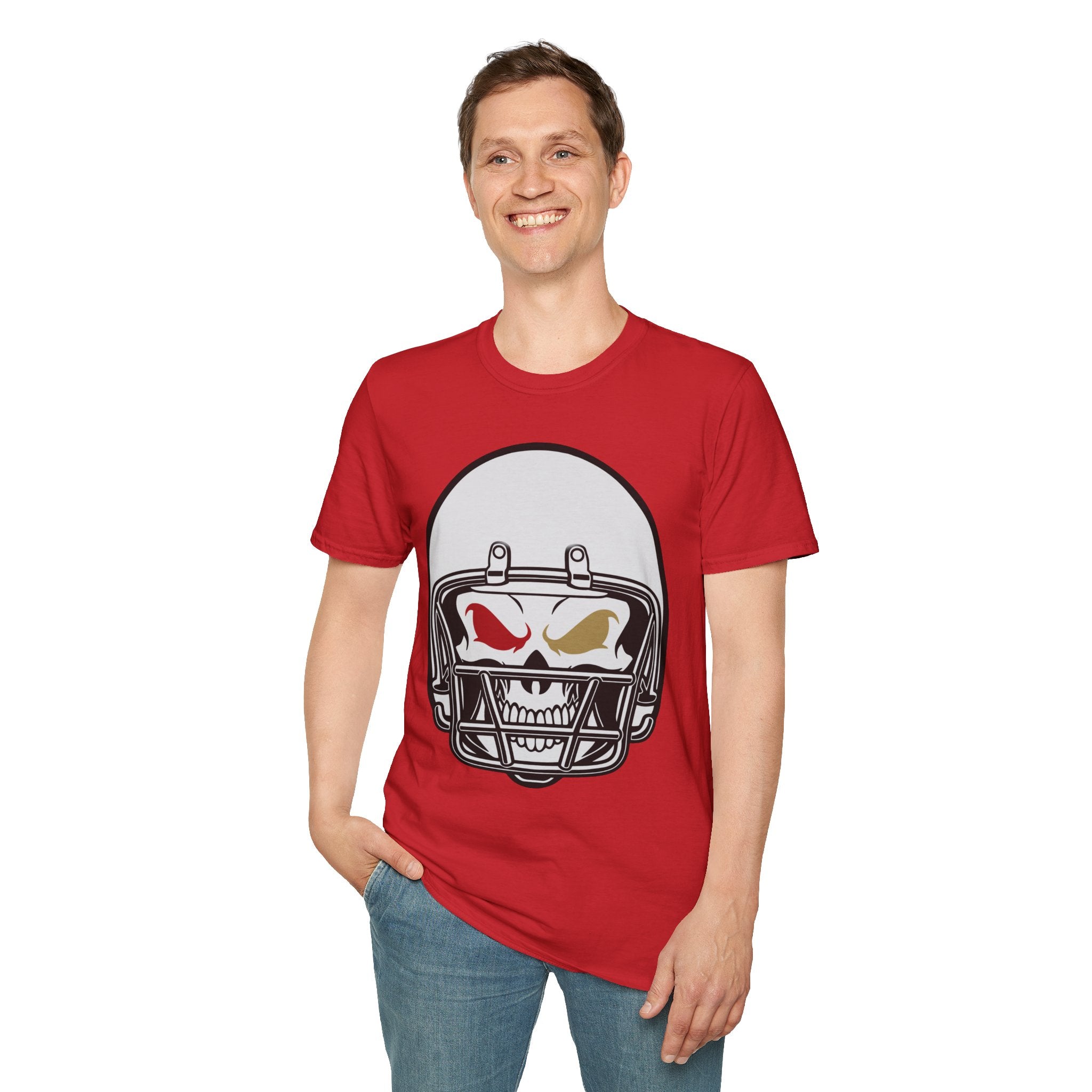 SF Football Skull Helmet T-Shirt - Unique Fan Apparel, Football Team Tee, Game Day Shirt, Sporty Top, Men's Women's Clothing
