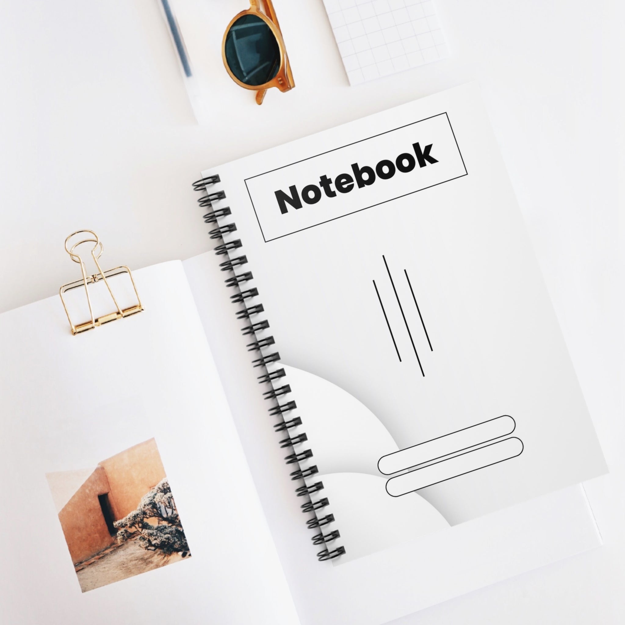 White Black Minimalist Notebook, Spiral Notebook - Ruled Line, Notebook, Office Supplies, School Supplies