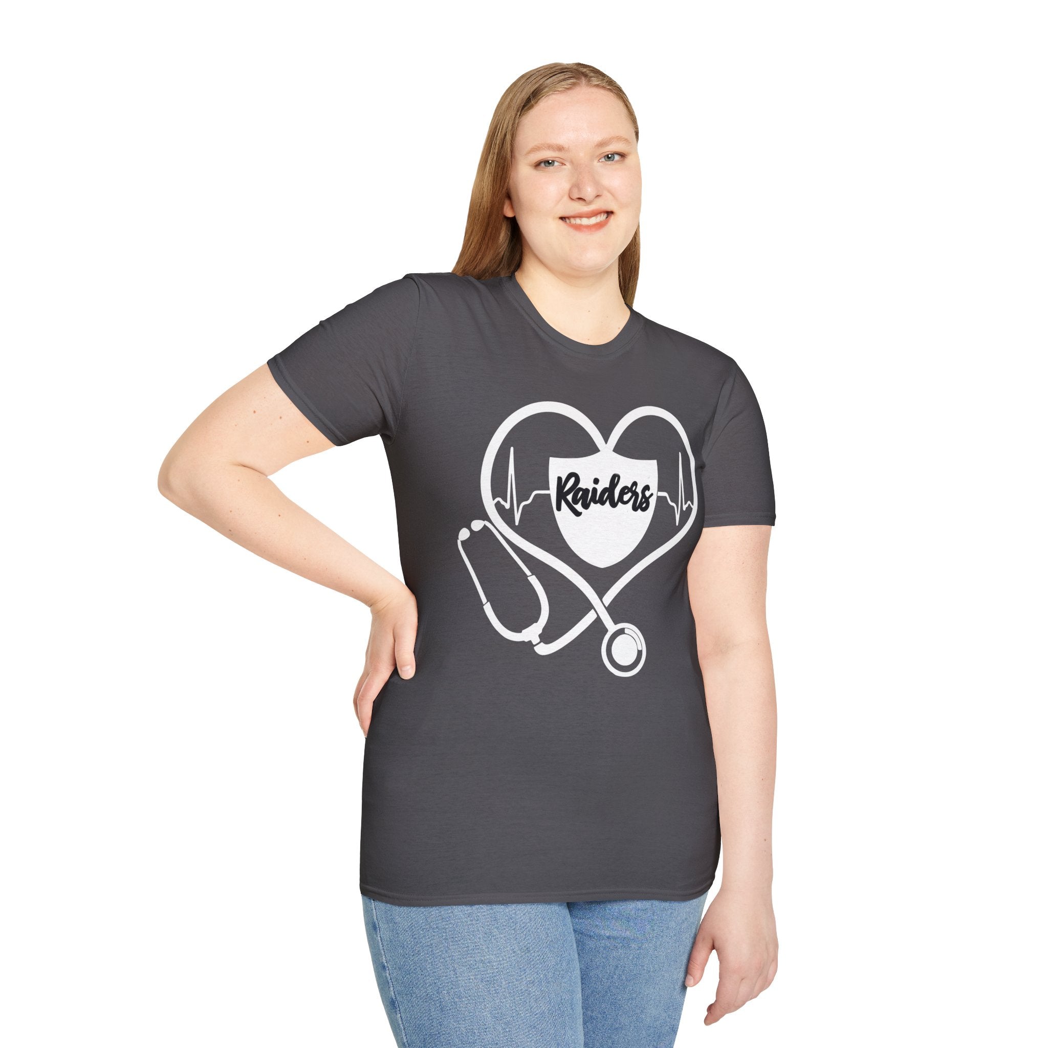 Stethoscope White Raiders Football T-Shirt, Sports Team Shirt, Fan Game Day Clothing, Football Fan Gift, Team Spirit Tee