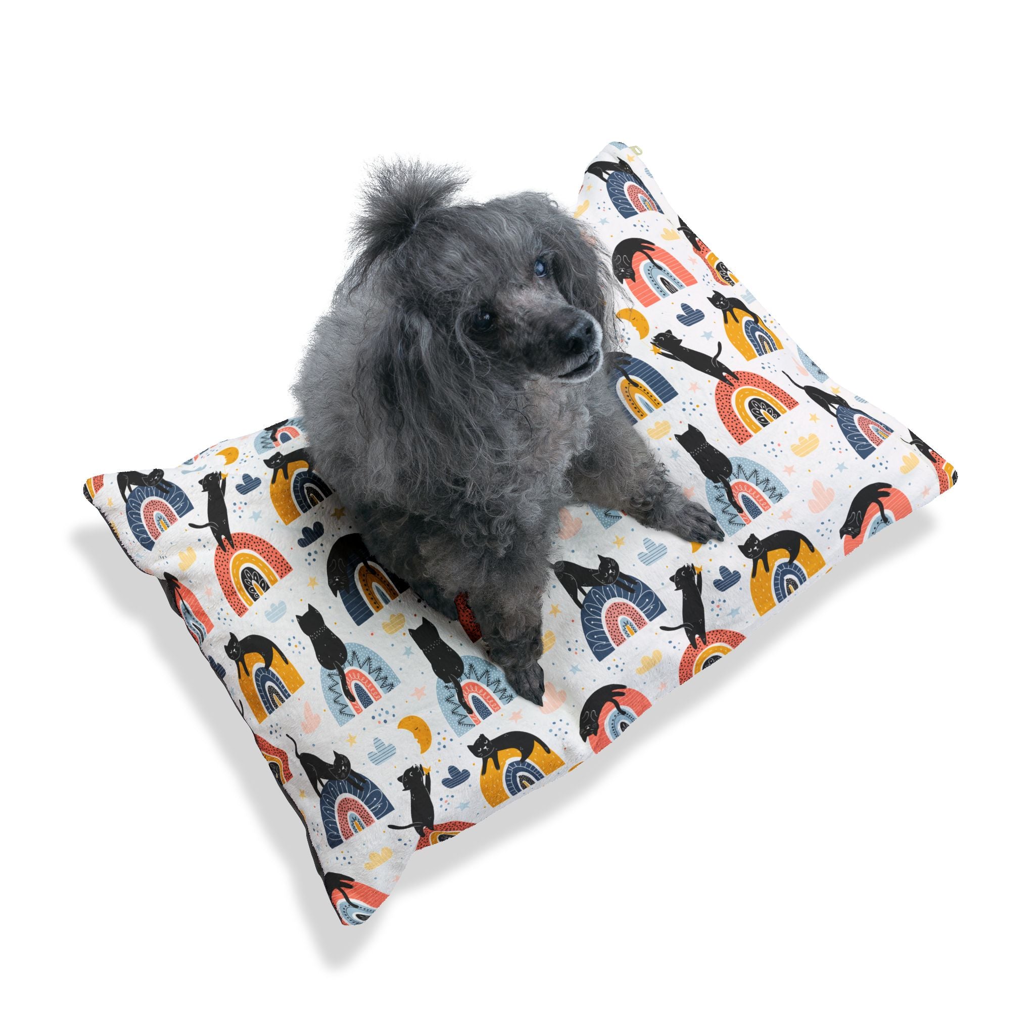 Rainbow Pattern Pet Bed - Cat and Dog Bed, Anti-Anxiety Pet Bed, Calming Dog Bed for Puppy, Cozy Cat Bed, Fluffy Dog Beds, Washable Puppy Bed for Indoor Pets