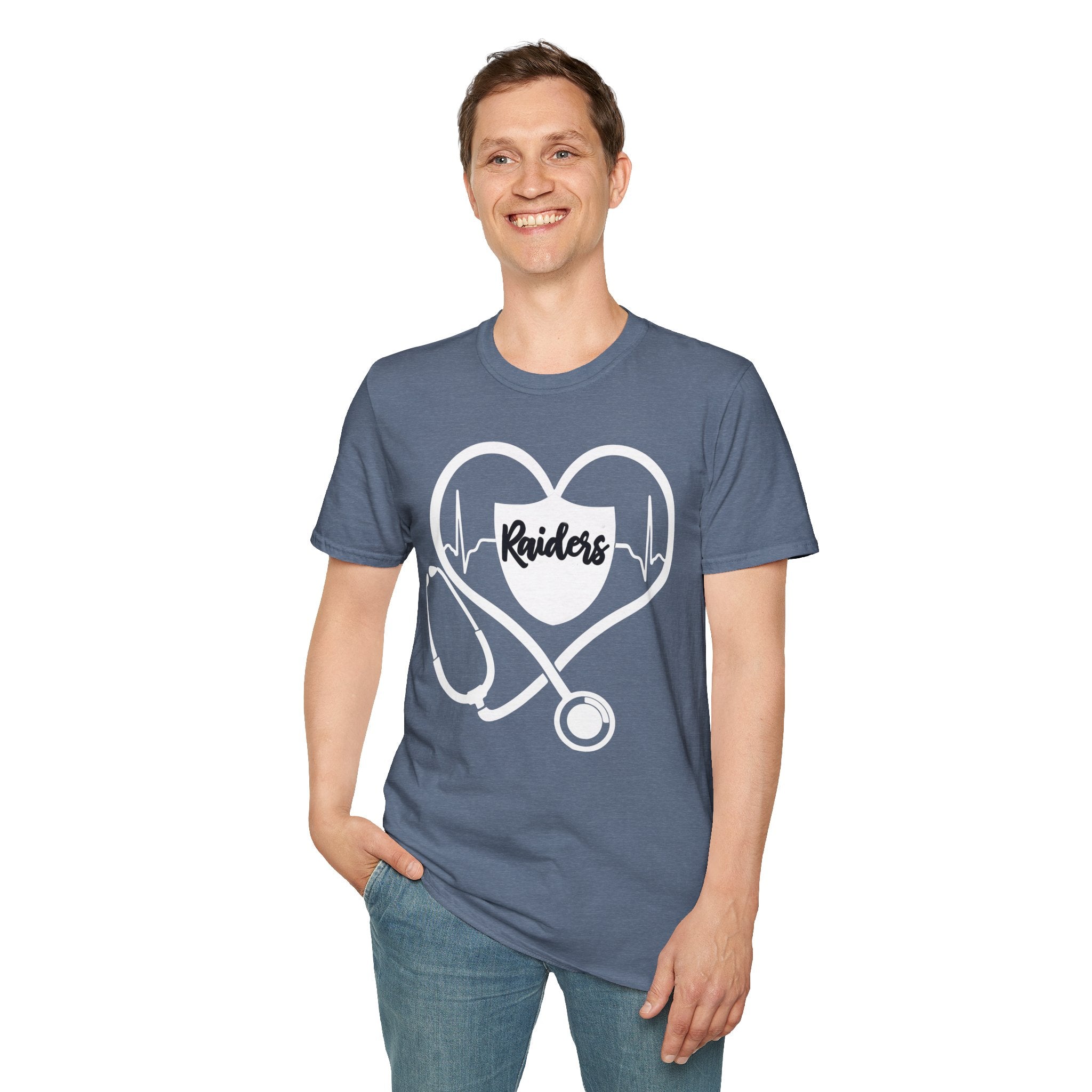Stethoscope White Raiders Football T-Shirt, Sports Team Shirt, Fan Game Day Clothing, Football Fan Gift, Team Spirit Tee