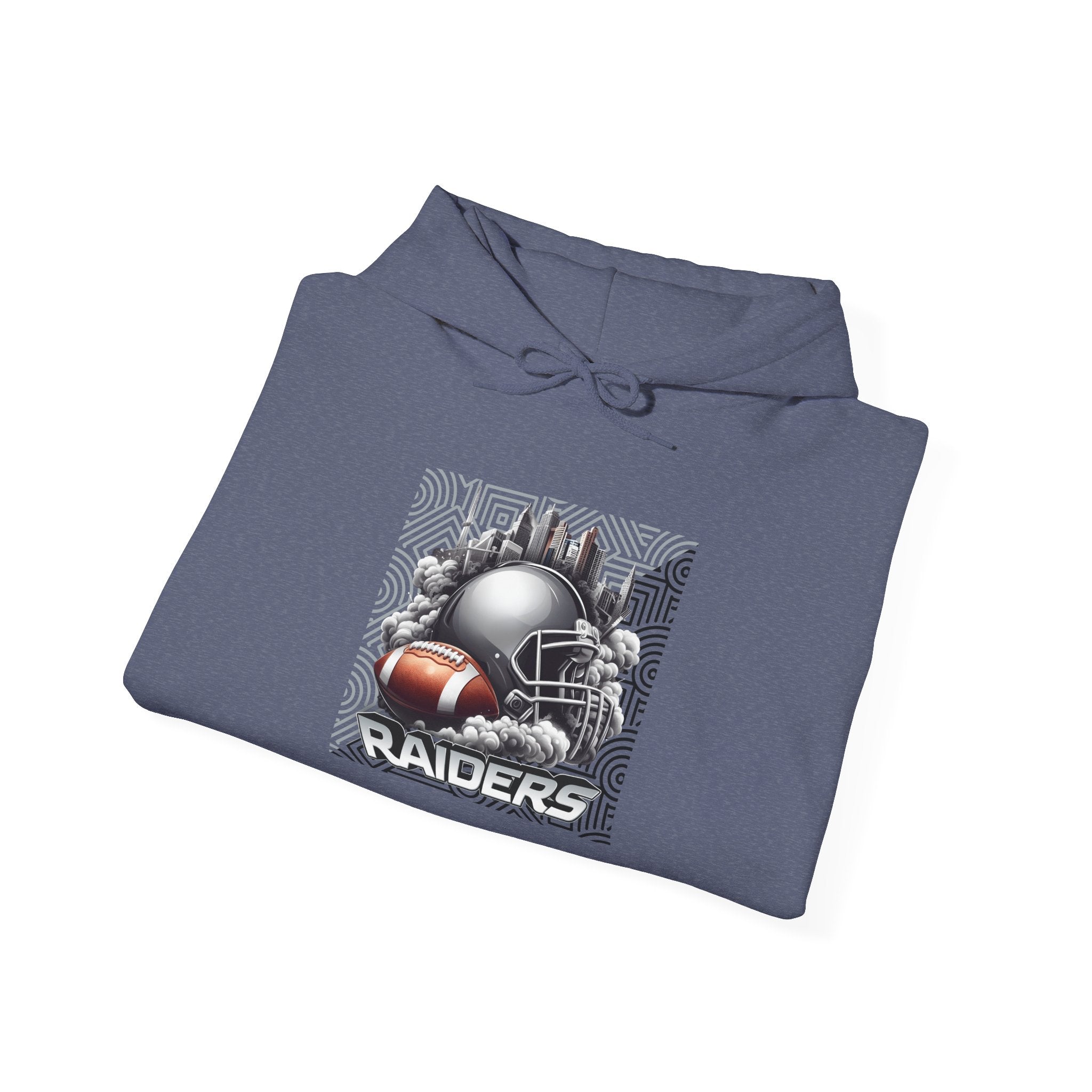 Gray Football and Helmet Shield Raiders Hoodie - Bold and Dominant, Ultimate Game-Day Gear, Raiders Football Hoodie Unisex