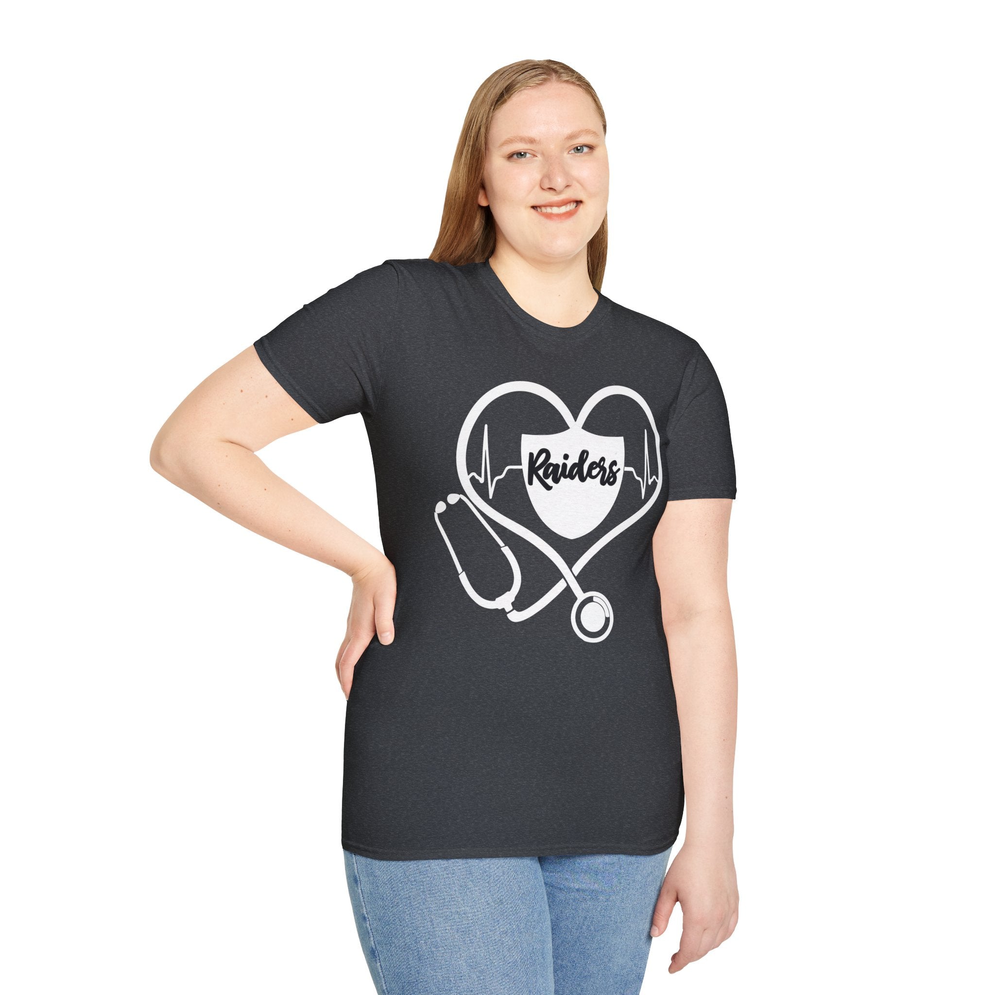 Stethoscope White Raiders Football T-Shirt, Sports Team Shirt, Fan Game Day Clothing, Football Fan Gift, Team Spirit Tee