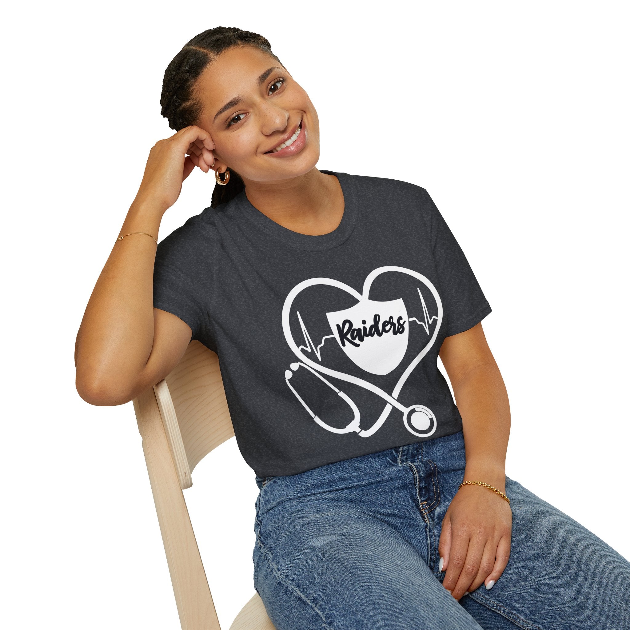 Stethoscope White Raiders Football T-Shirt, Sports Team Shirt, Fan Game Day Clothing, Football Fan Gift, Team Spirit Tee
