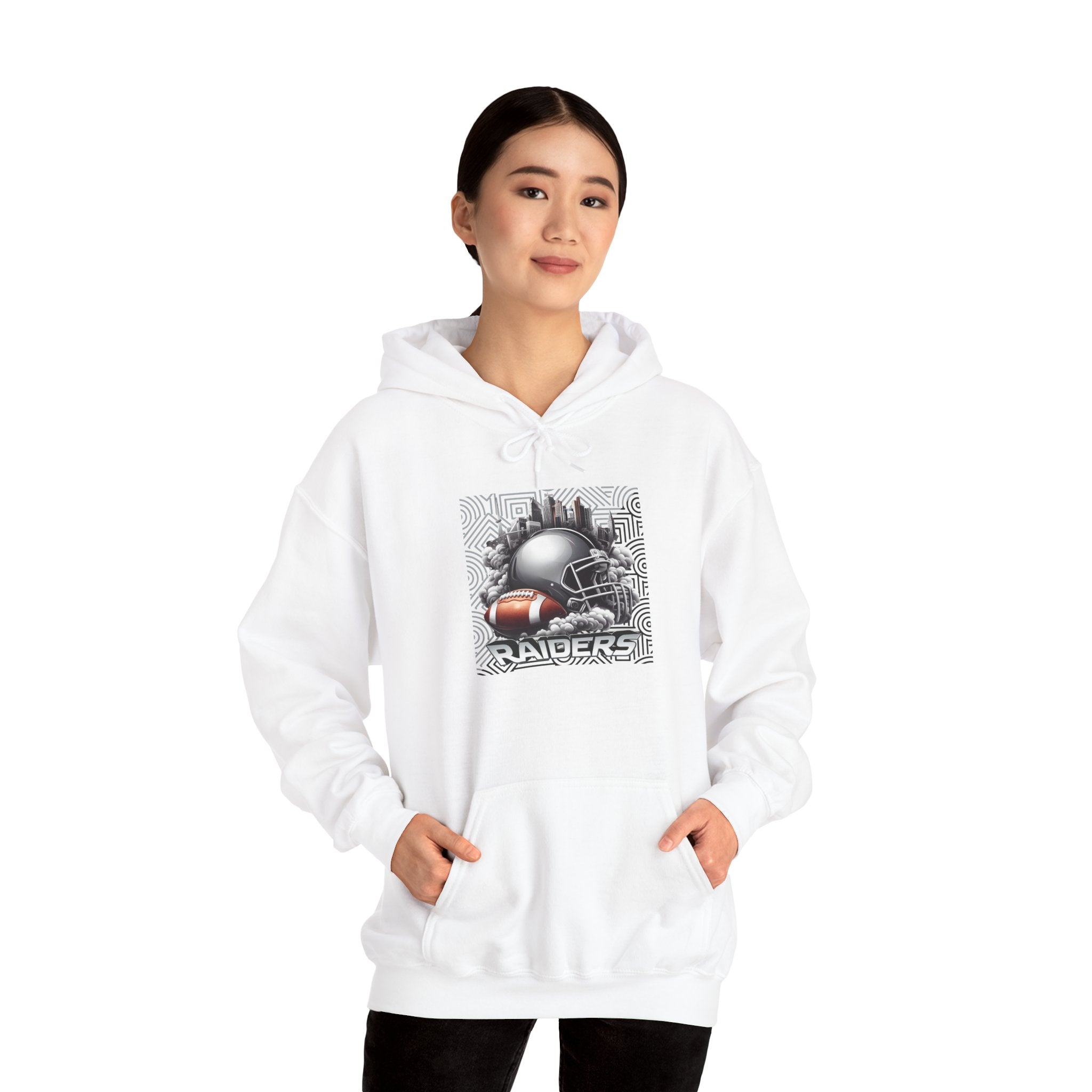 Gray Football and Helmet Shield Raiders Hoodie - Bold and Dominant, Ultimate Game-Day Gear, Raiders Football Hoodie Unisex