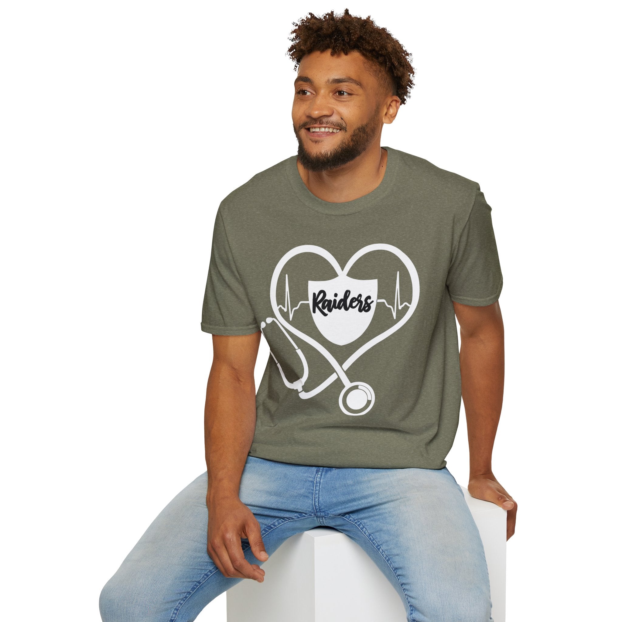 Stethoscope White Raiders Football T-Shirt, Sports Team Shirt, Fan Game Day Clothing, Football Fan Gift, Team Spirit Tee