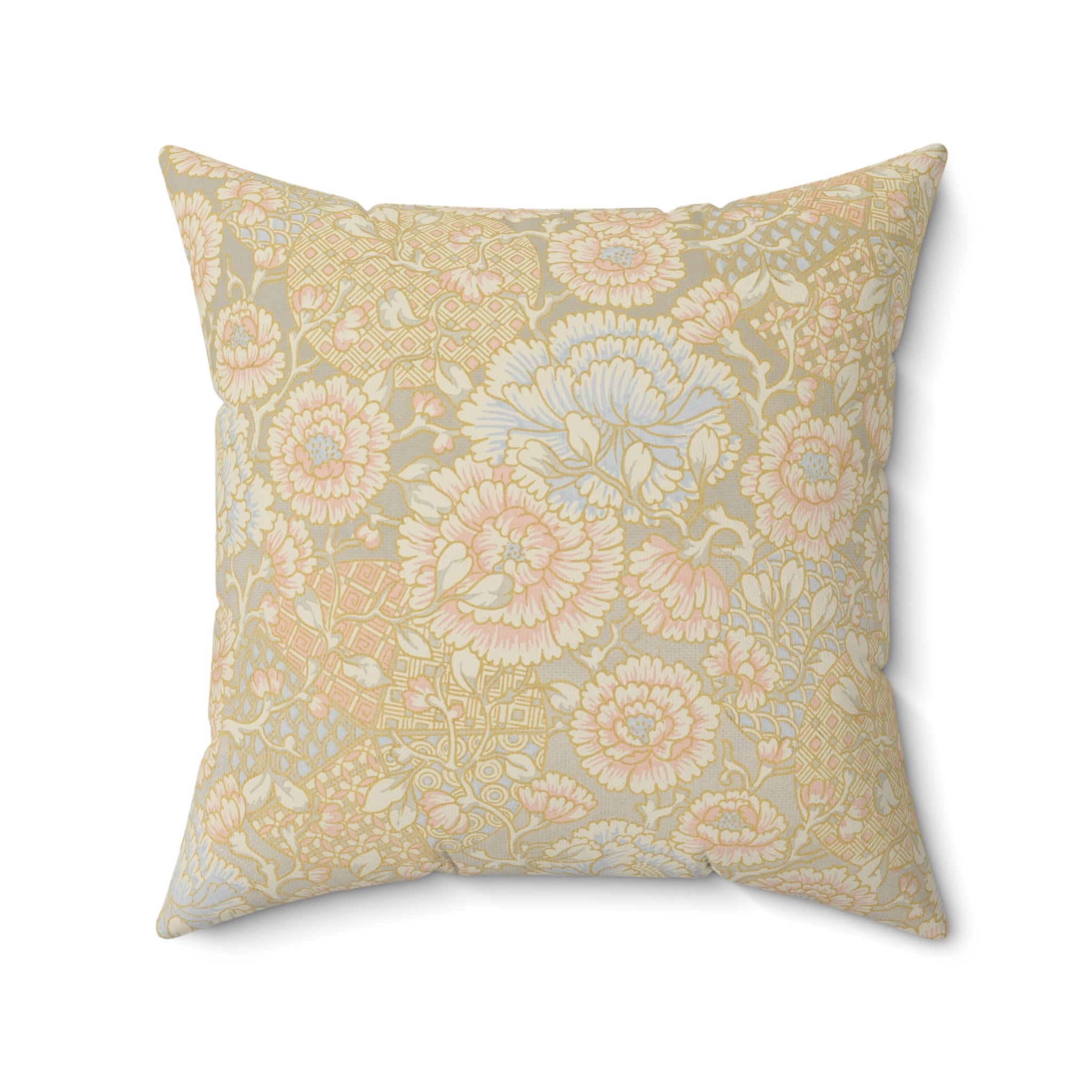 Floral Gold Elegant Vintage Pattern Print Pillow Covers, Decorative Couch Sofa Accent Pillows, Living Room Spun Polyester Square Pillow