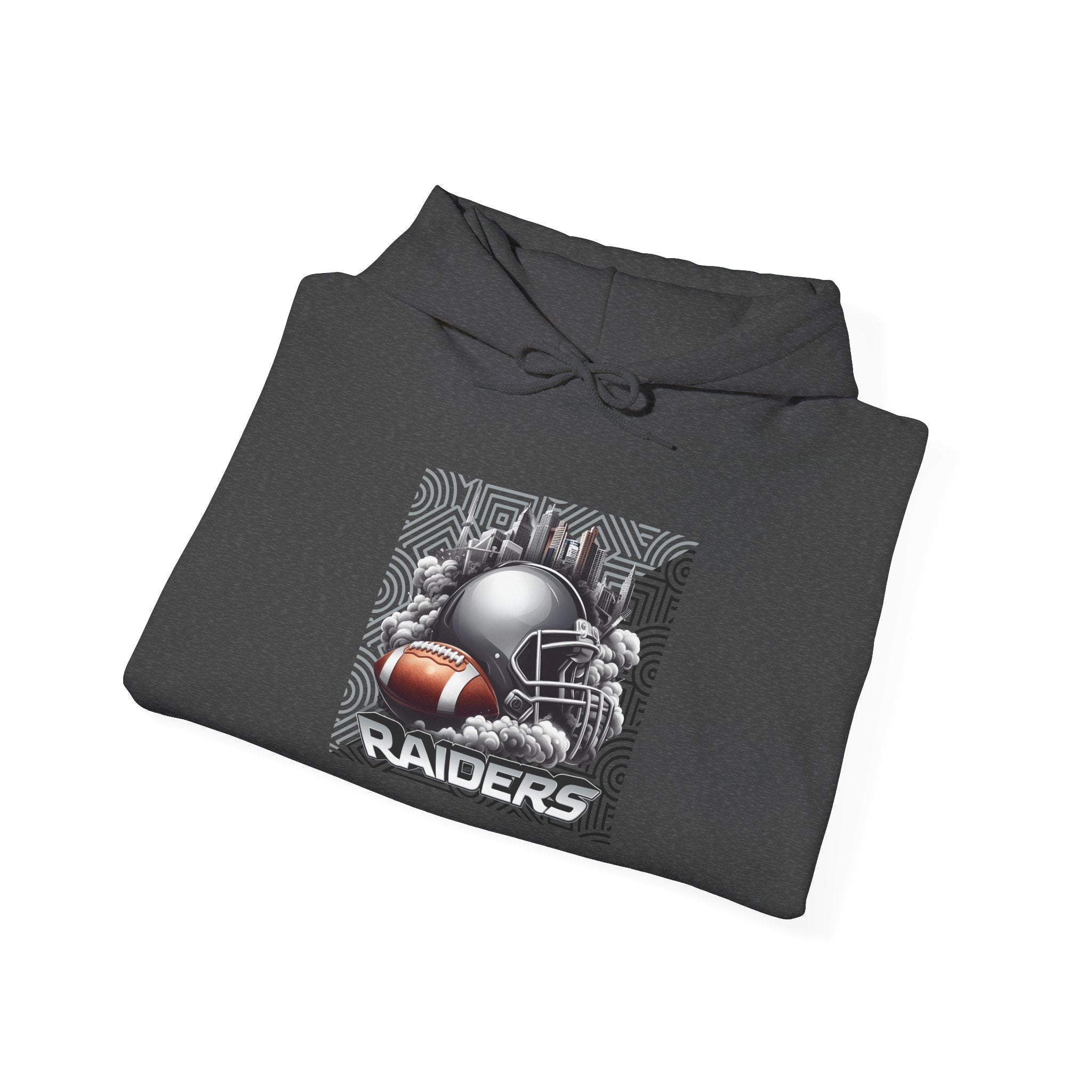 Gray Football and Helmet Shield Raiders Hoodie - Bold and Dominant, Ultimate Game-Day Gear, Raiders Football Hoodie Unisex